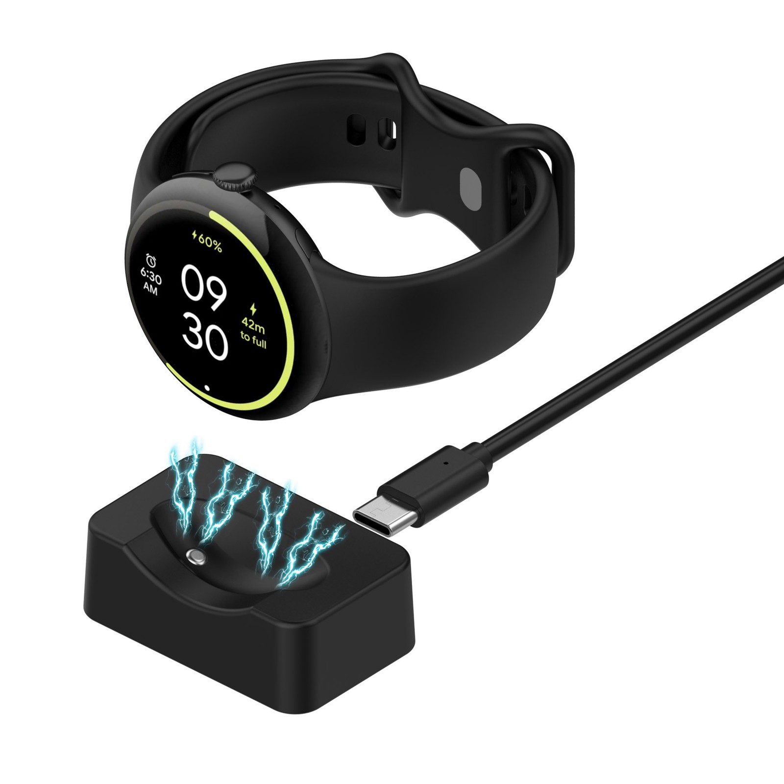 For Pixel Watch 4 Fast Charge for Type C Adapter Portable ABS Construction Black