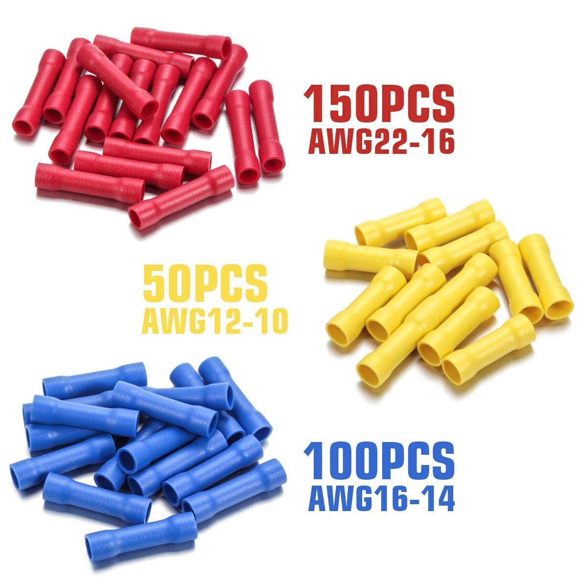 600 PCS Butt Splice Crimp Connectors Insulated Electrical Straight Wire Termi...