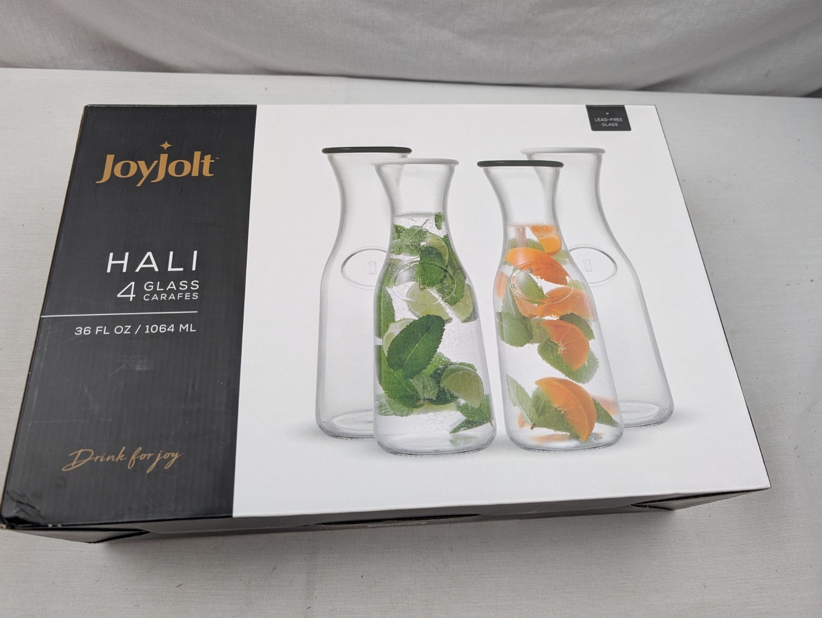 Glass Carafe w/ Lid Set of 4 1 Liter Pitcher Dishwasher Safe JoyJolt Mimosa