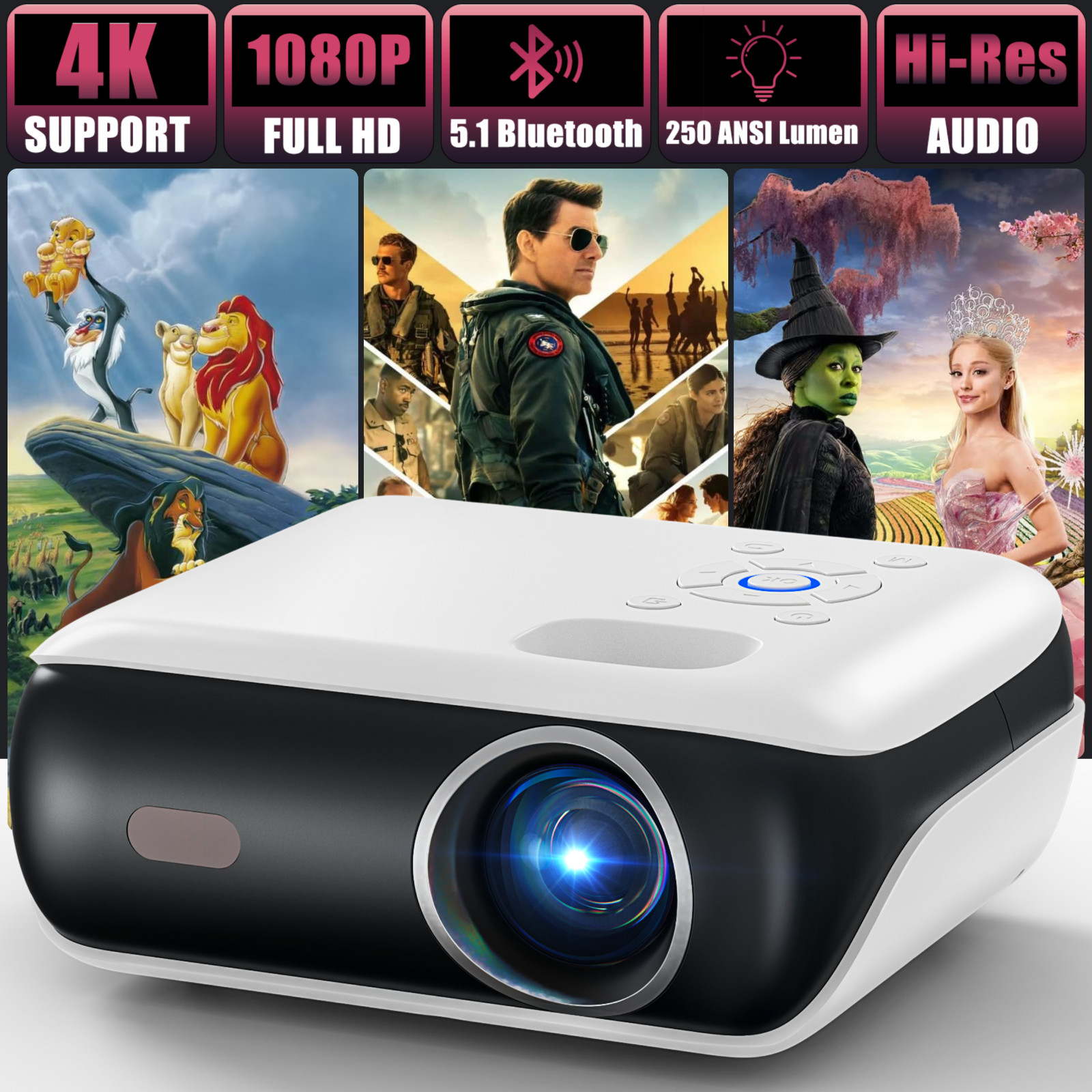 HAPPRUN H1 1080P Home Theater Movie Projector 200" Screen Size - Brand New