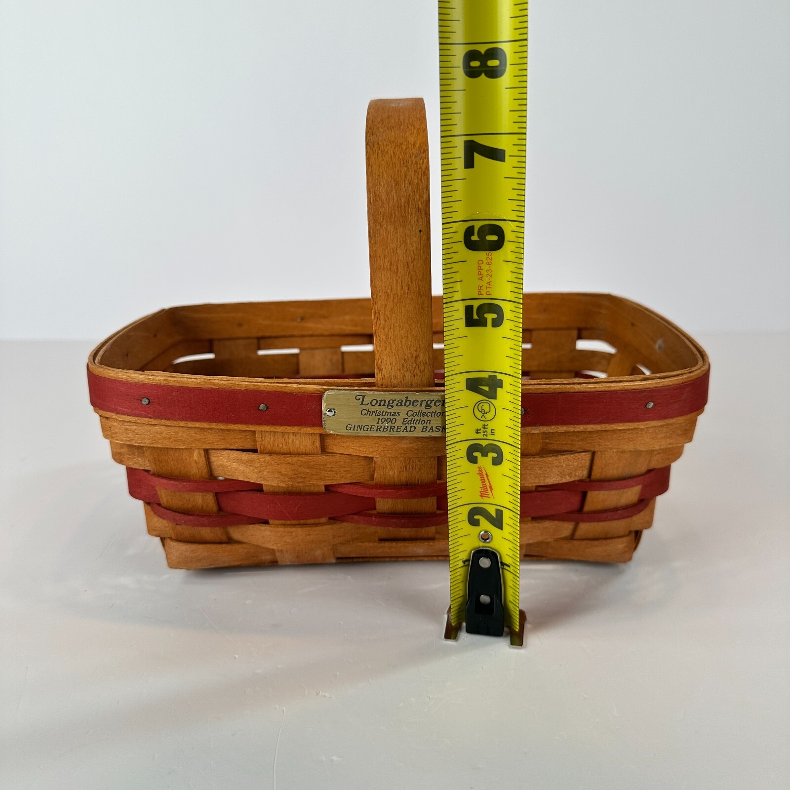 Longaberger 1990 Christmas Collection 'Gingerbread' Basket W/Red Weave Brass Tag