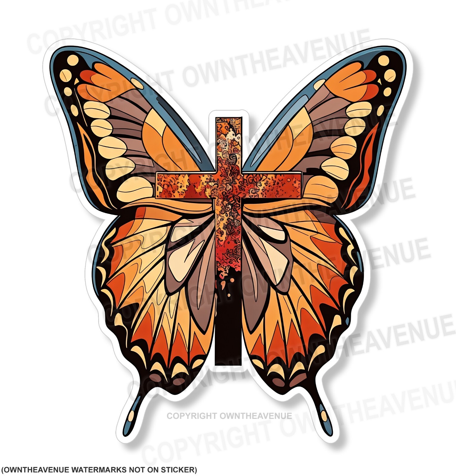 Butterfly Vintage Style Christian Cross Car Truck Vinyl Sticker Decal 3.5"