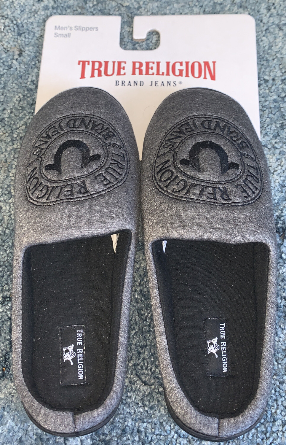 NWT True Religion Mens Slippers Home Bedroom Soft. Sz Small (7-8) & Gray