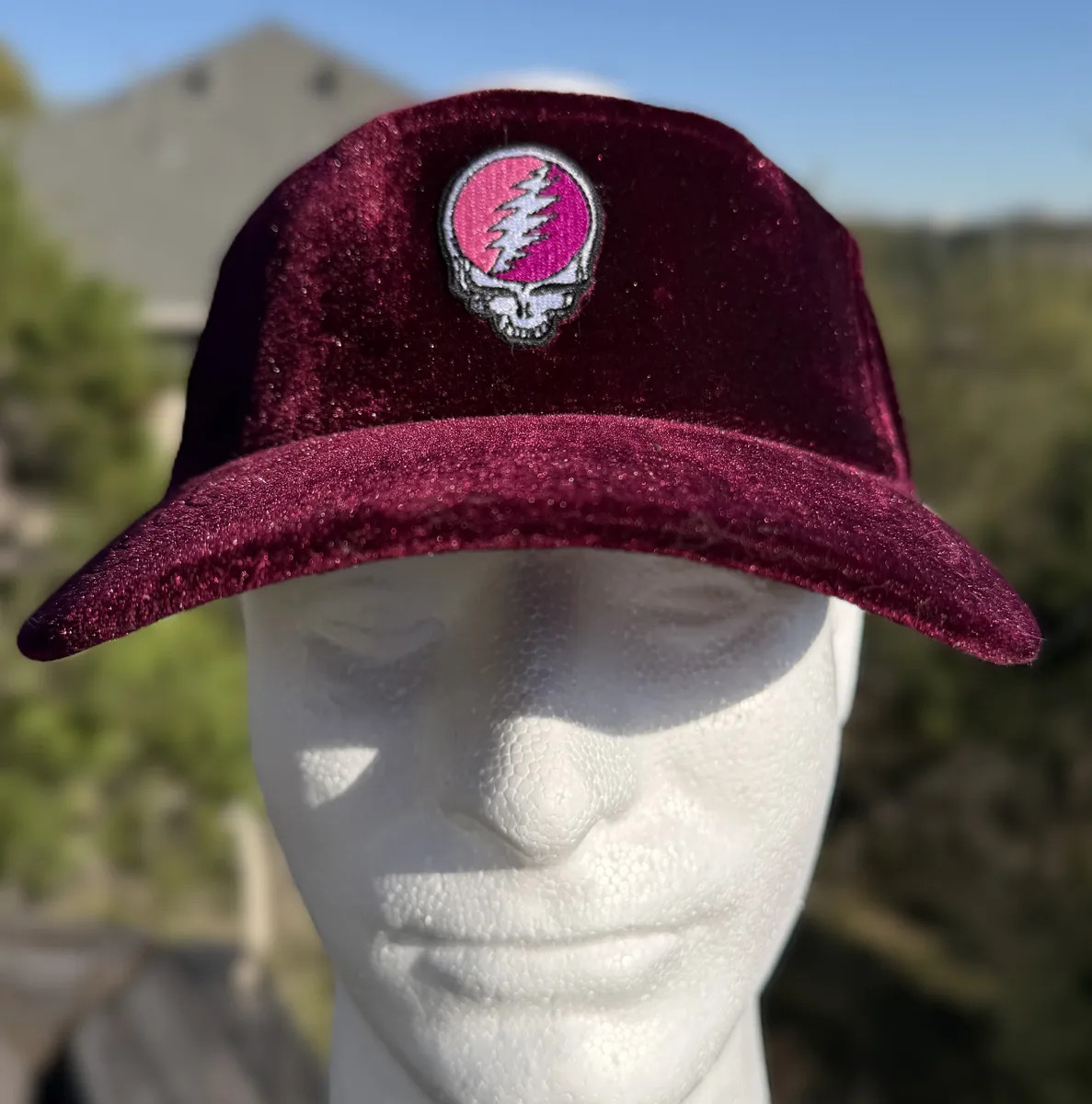 Grateful Dead "Lil Pink Stealie" Velour Visor - Burgundy