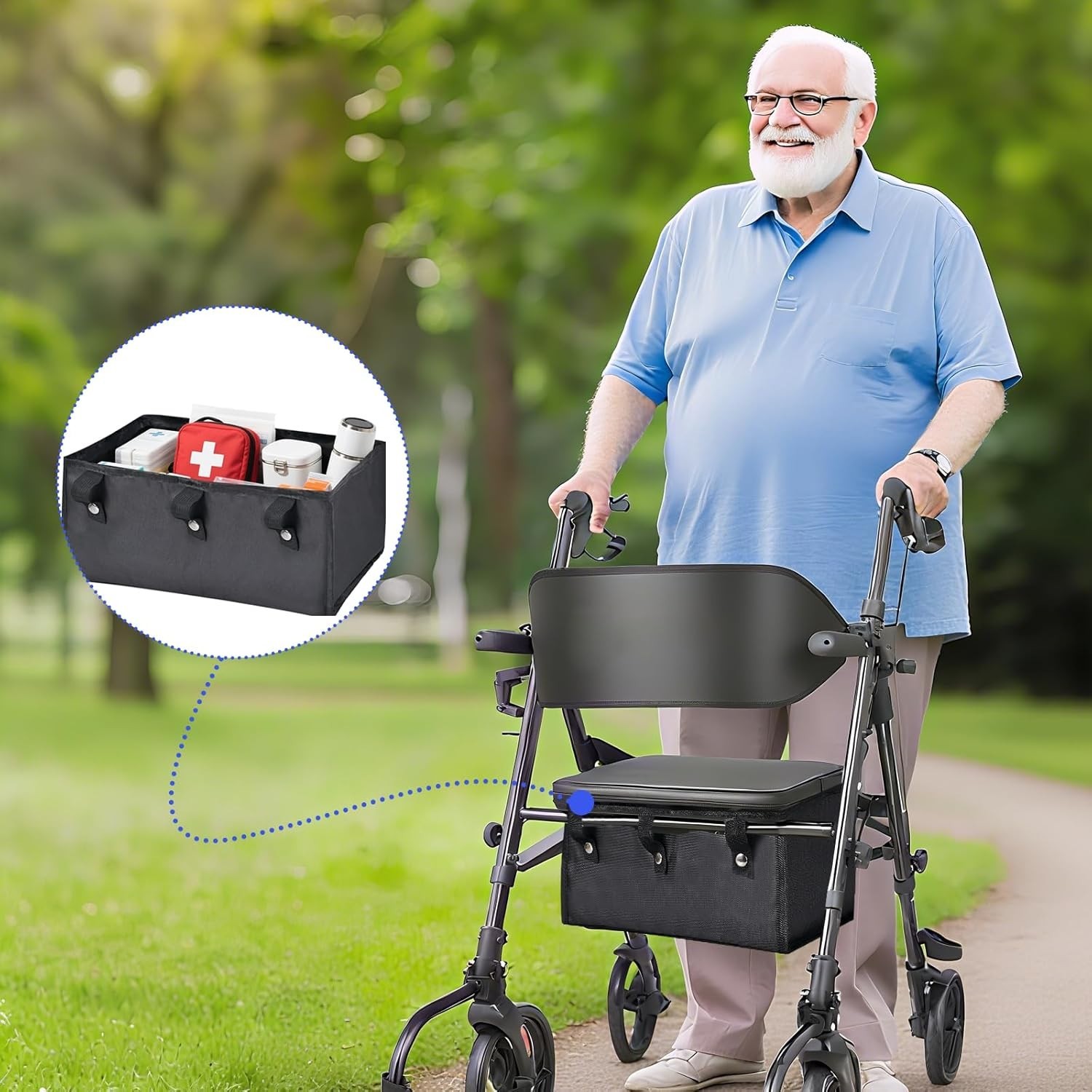 Under Seat Rollator Bag, Walker Basket, Storage for Essentials