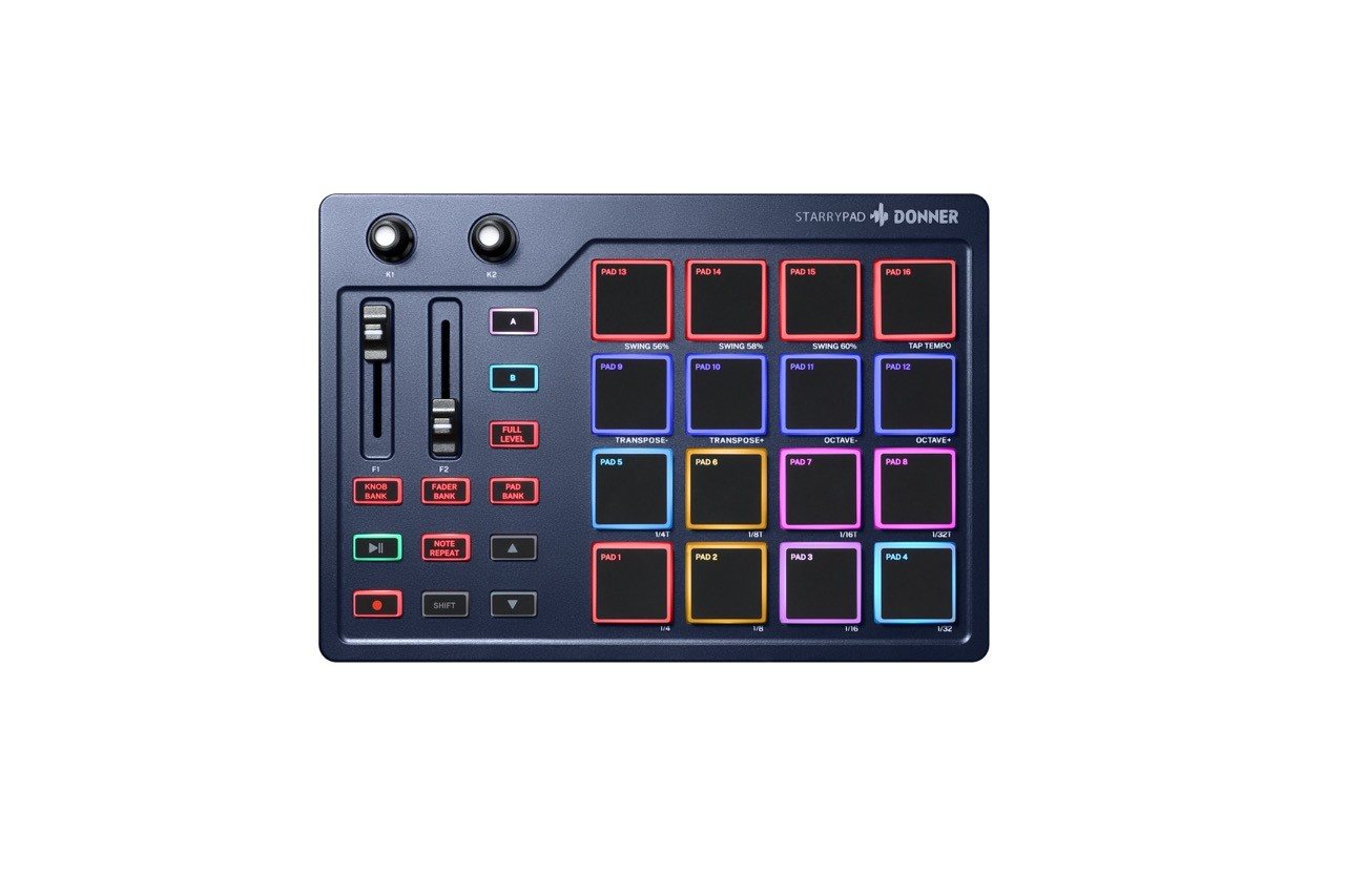 Donner STARRYPAD Blue MIDI Controller 16 Pads Music Production Software