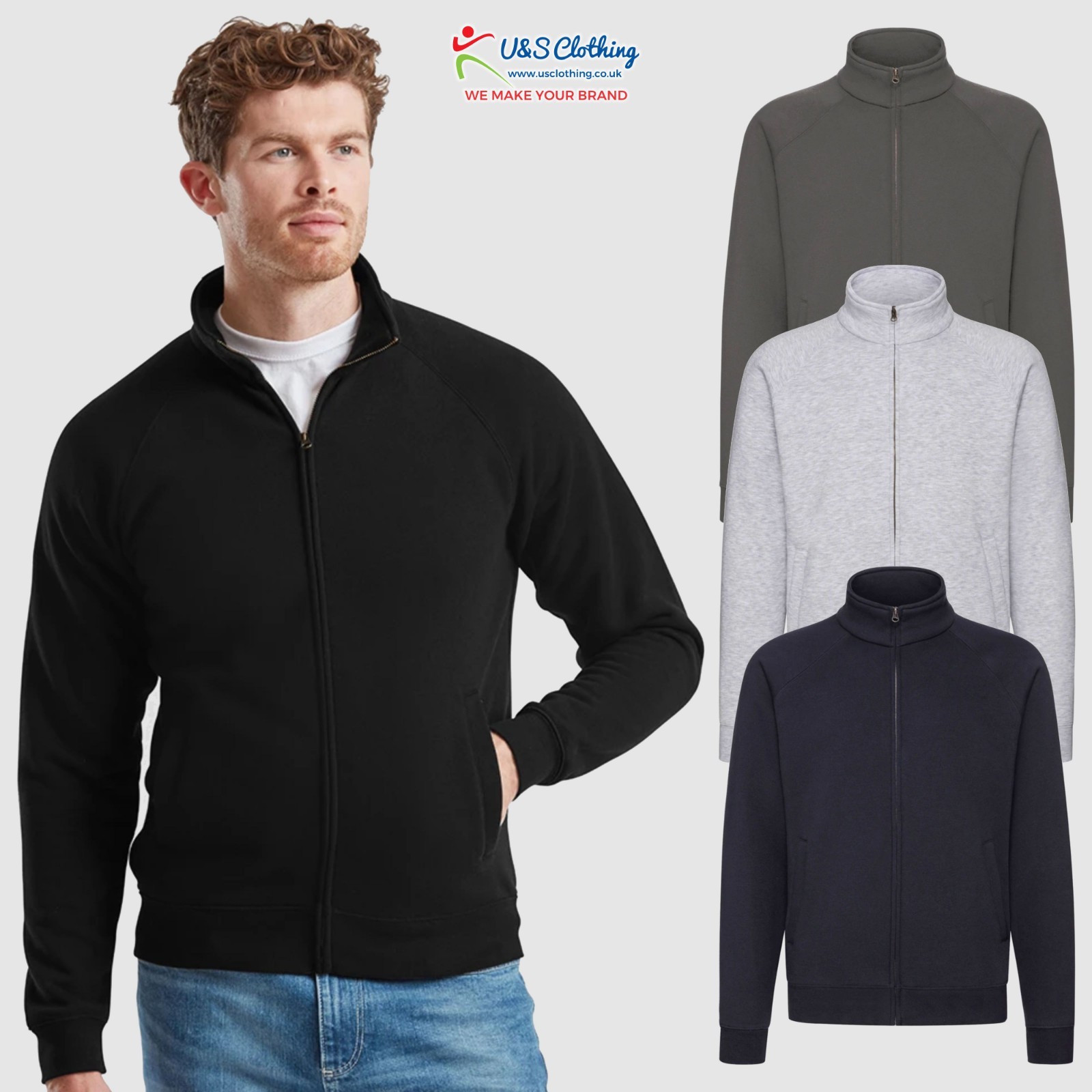 Fruit of the Loom Men's Premium Full Zip Up Sweatshirt Jacket Casual Leisure TOP