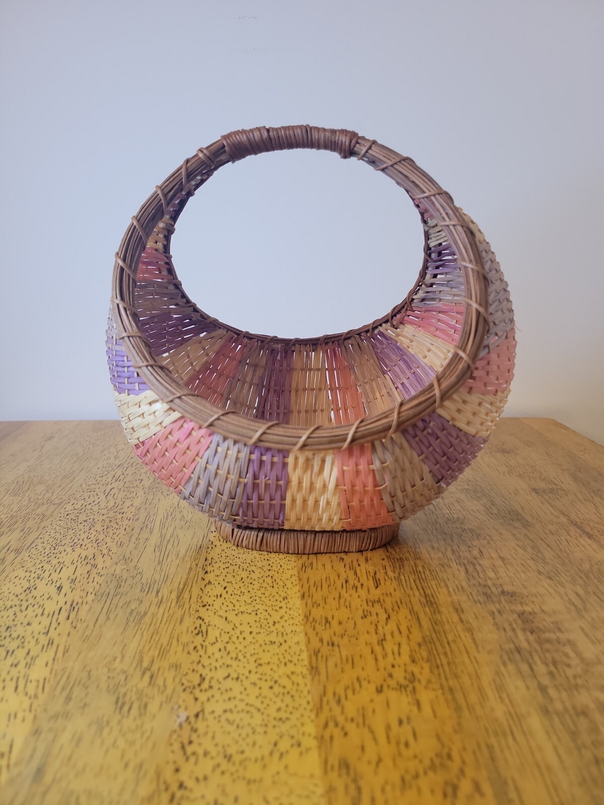 Vintage 1986 Avon Pastel Collection Handled Woven Multi-Color Bamboo Basket