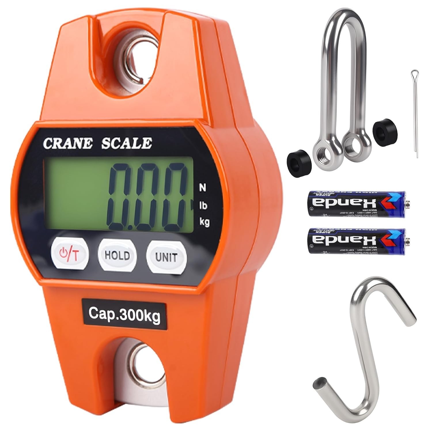 660lb/300kg Digital Crane Scale - Compact LCD Handheld Hanging Scale for Gara...