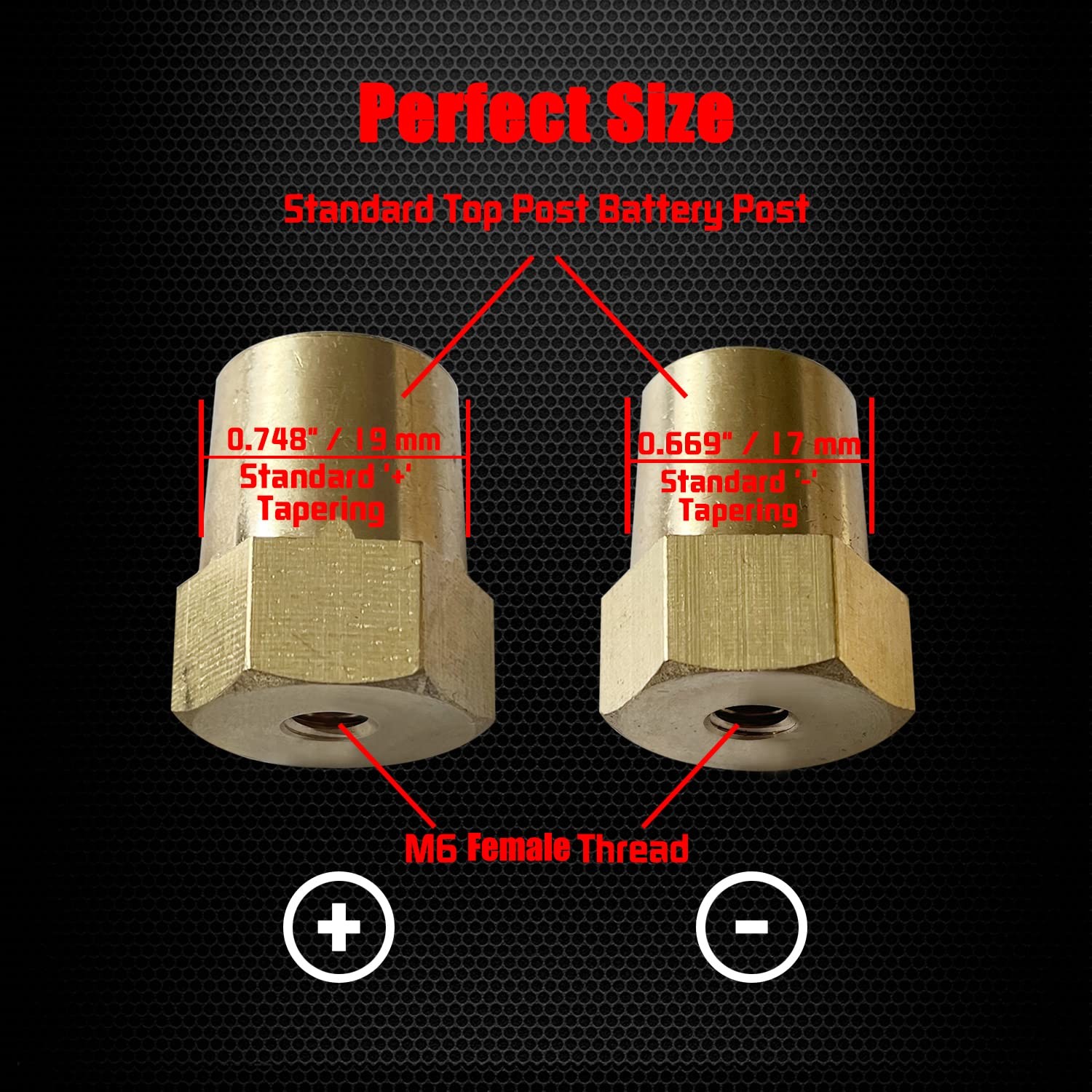 Ampper M6 Thread Female Brass Battery Terminal Post 1 Pair,