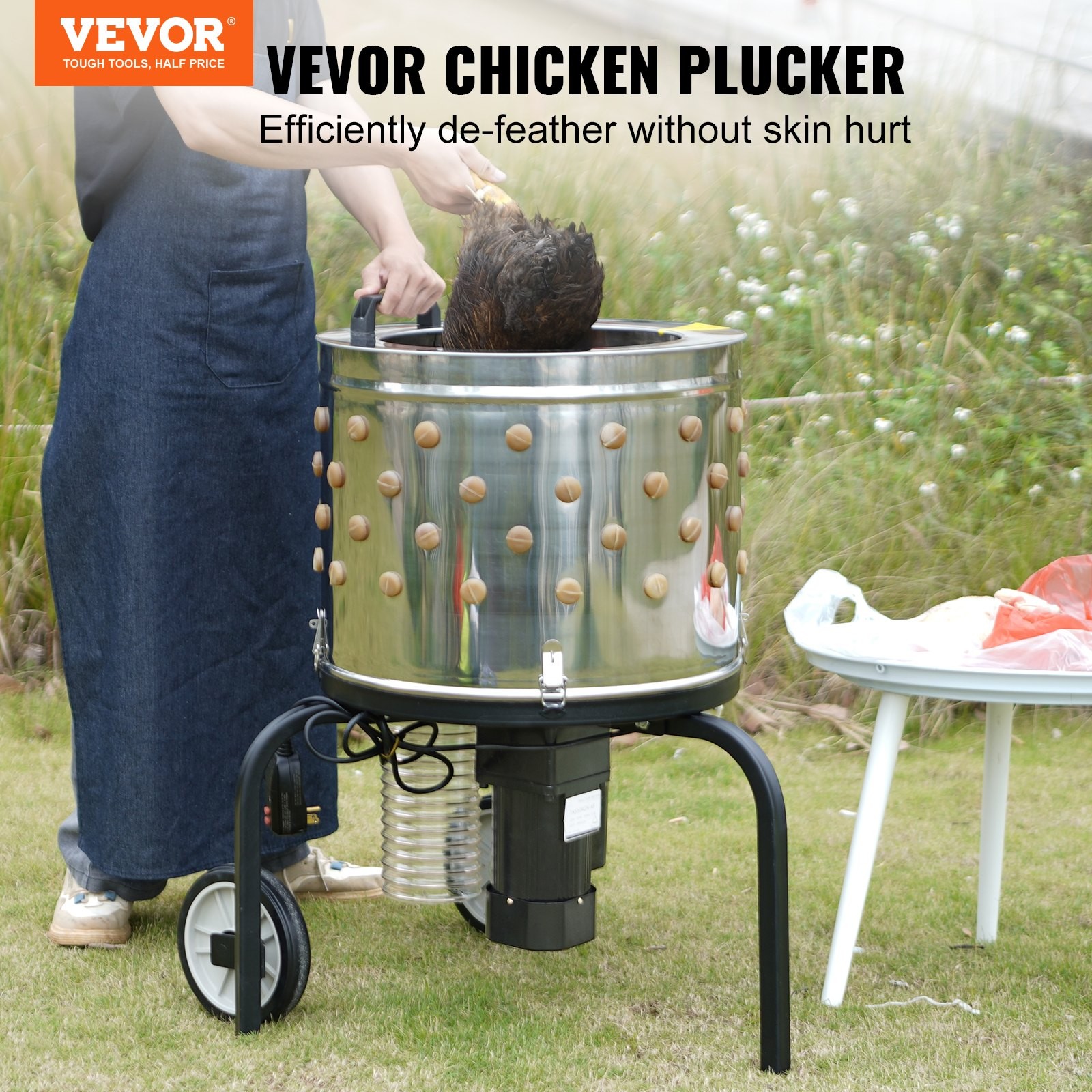 VEVOR Chicken Plucker Machine, Feather Plucker With 20-inch Stainless Steel Drum