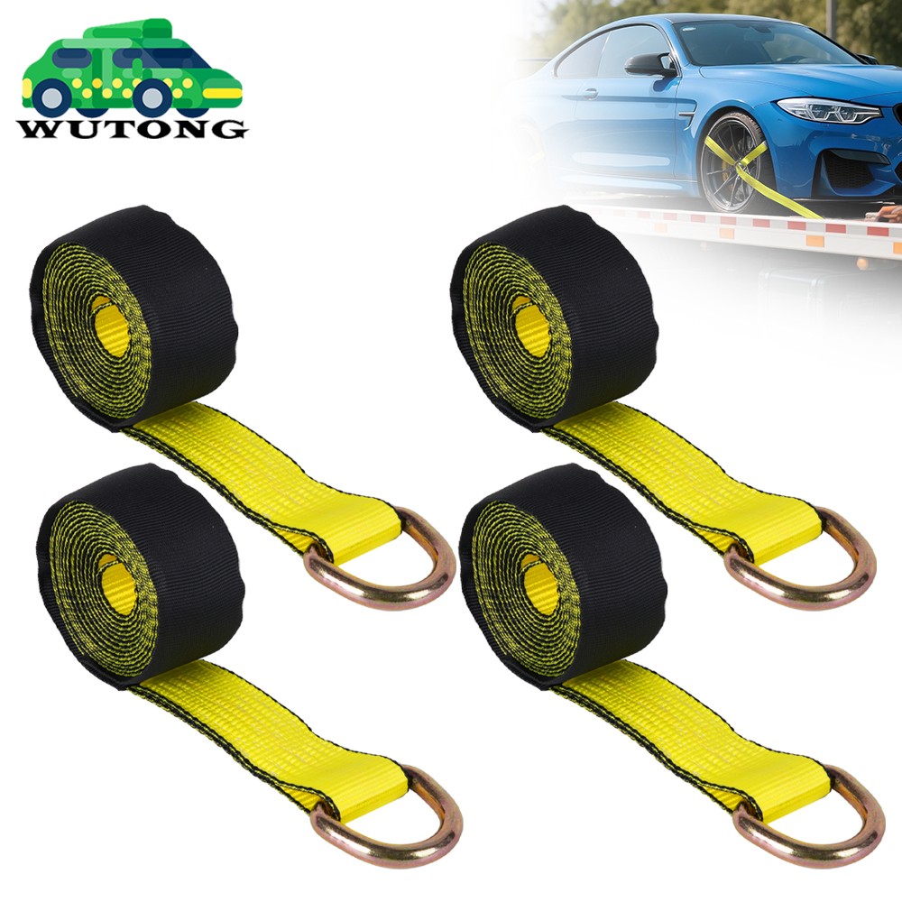 4 Set 2" x 12' Lasso Wheel Lift Straps Tow Truck Tie Down w/ D Ring Tow Truck