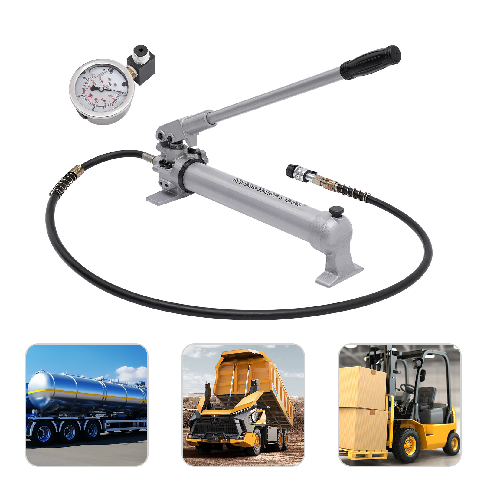Manual Hydraulic Pump with Pressure Gauge - Durable Steel Construction