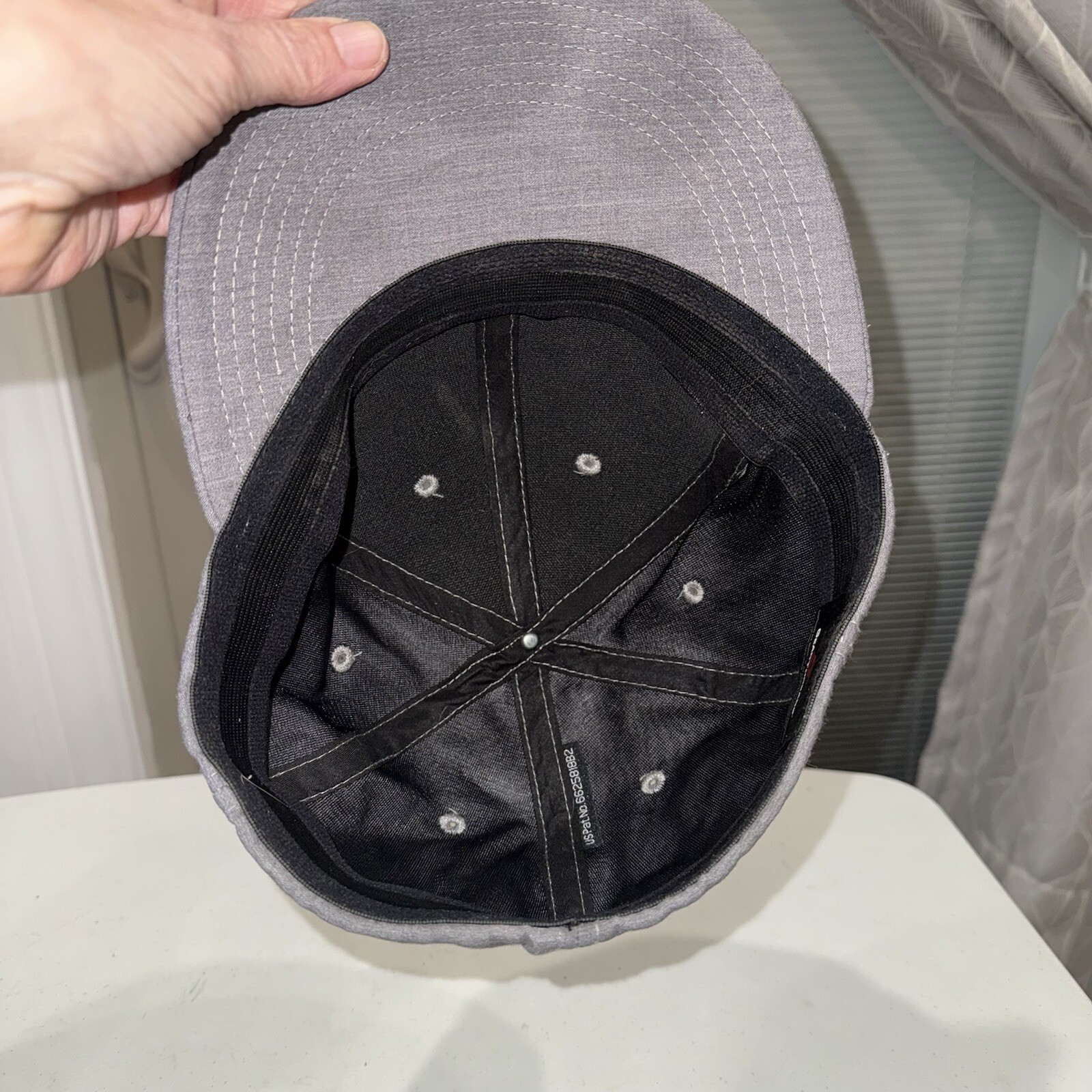 S Black On Gray Lite Wt Flat Bill Hat Cap EUC