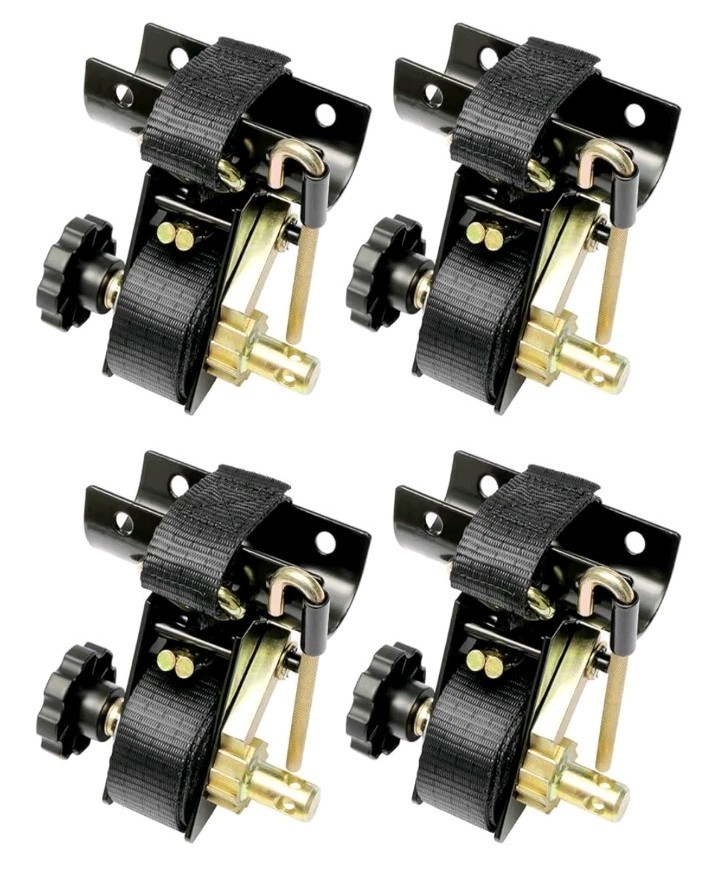 4x Ladder Rack Ratchet Straps w/ J-Hook 1.5"x7.5" Black Retractable Ratchet Tie