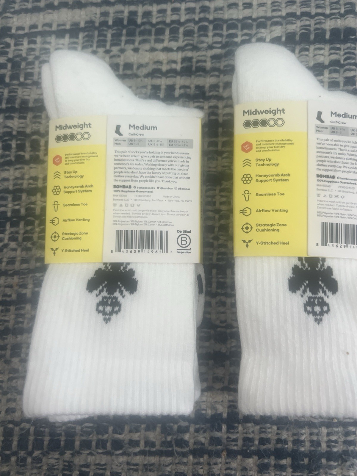 BOMBAS Hex Tec All-Purpose Performance Midweight Calf/ Crew Socks Size M