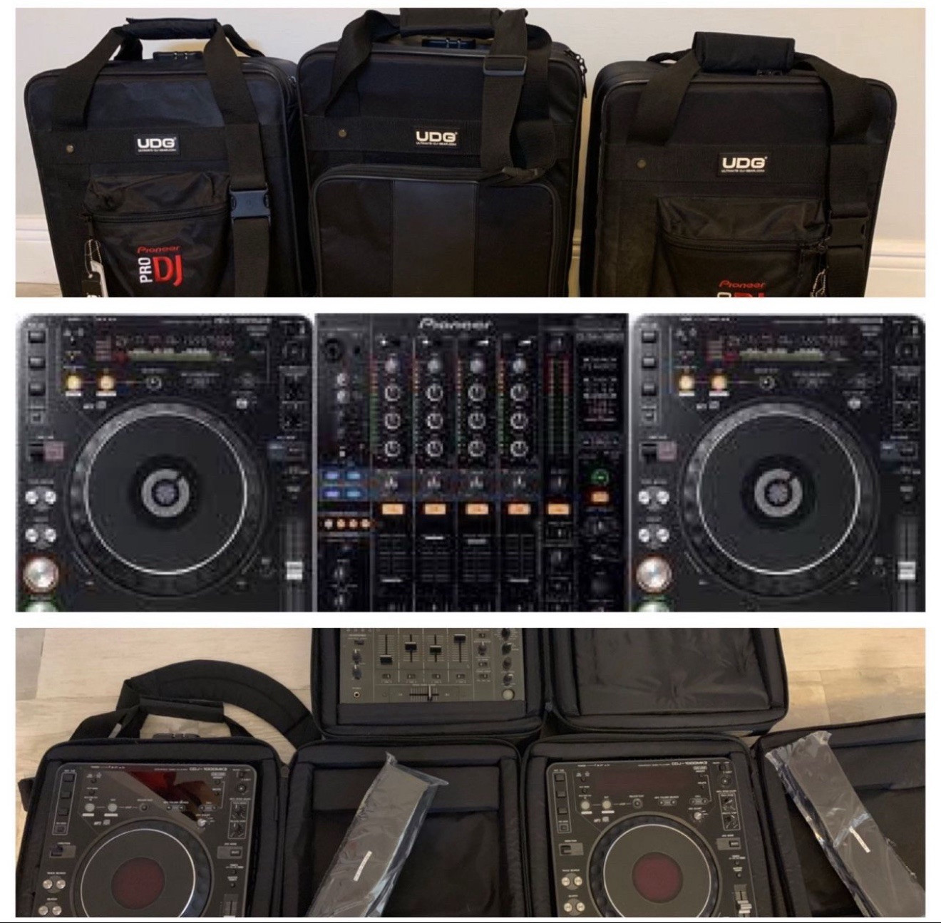 2 x Pioneer CDJ-1000MK3 CDJ-1000 MK3 + 1 x DJM-800 + UDG Travel Cases