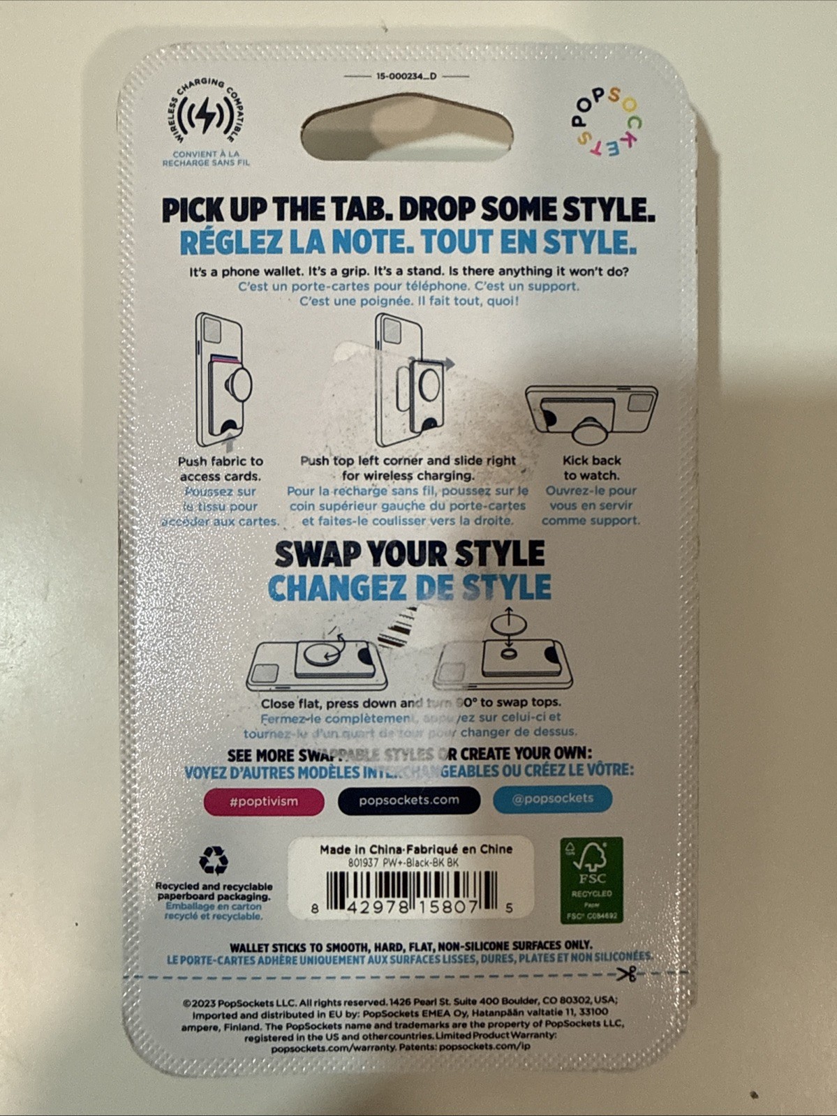 Authentic PopSockets PopWallet Plus Black Card Holder