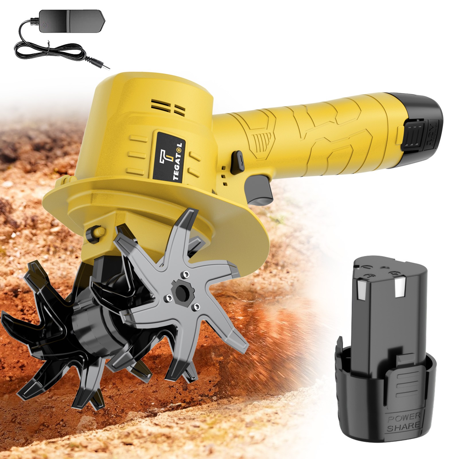 12V Cordless Handheld Soil Loosening Machine, Portable Soil Tiller, 1*Battery