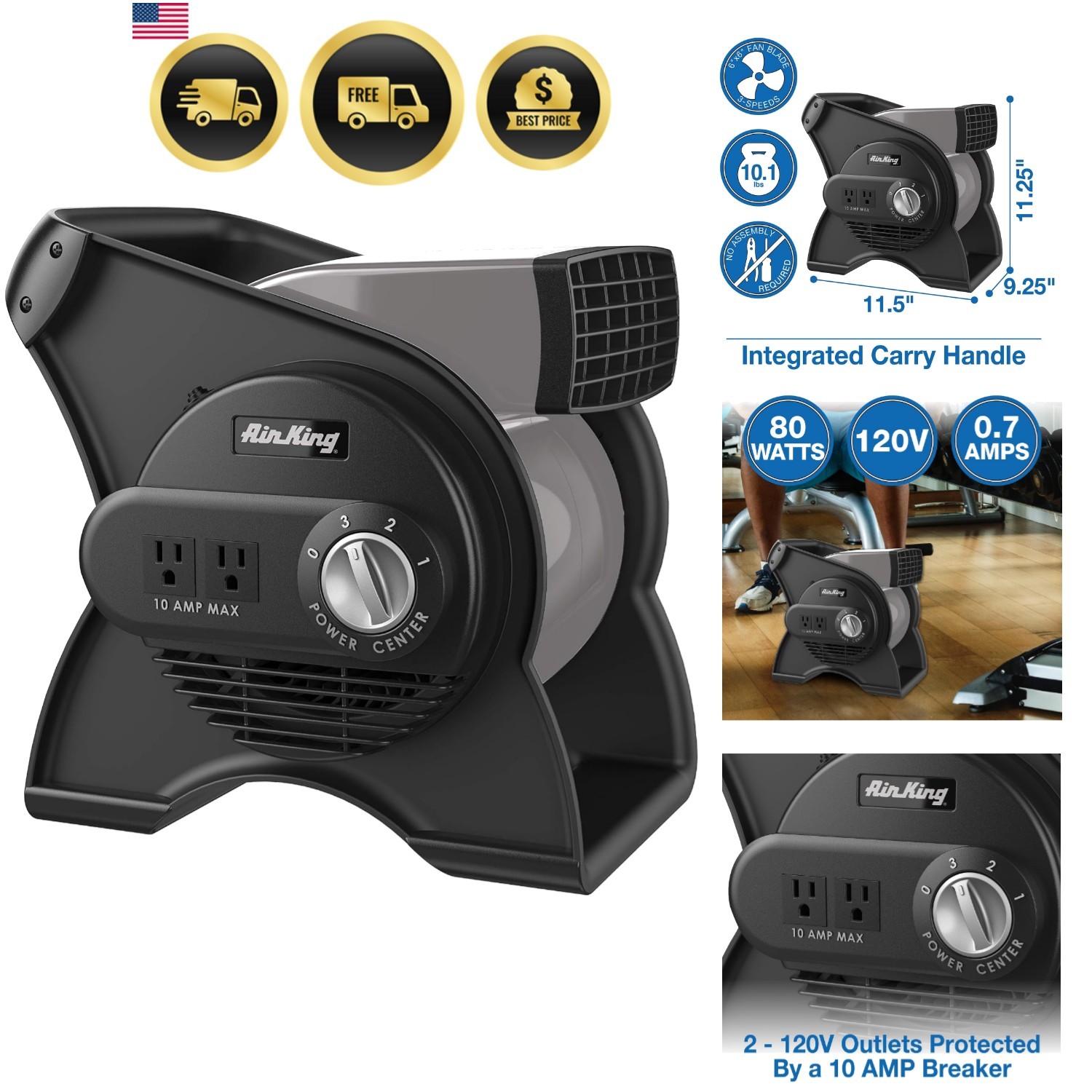 Commercial Grade Pivoting Utility Fan, for Cooling, Ventilating, Exhausting a...