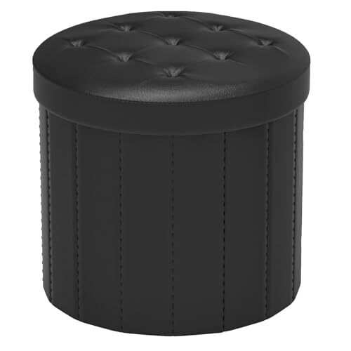 Folding Storage Ottoman Round 15Inch Foot Stool with Thicker Foam Padded Seat...