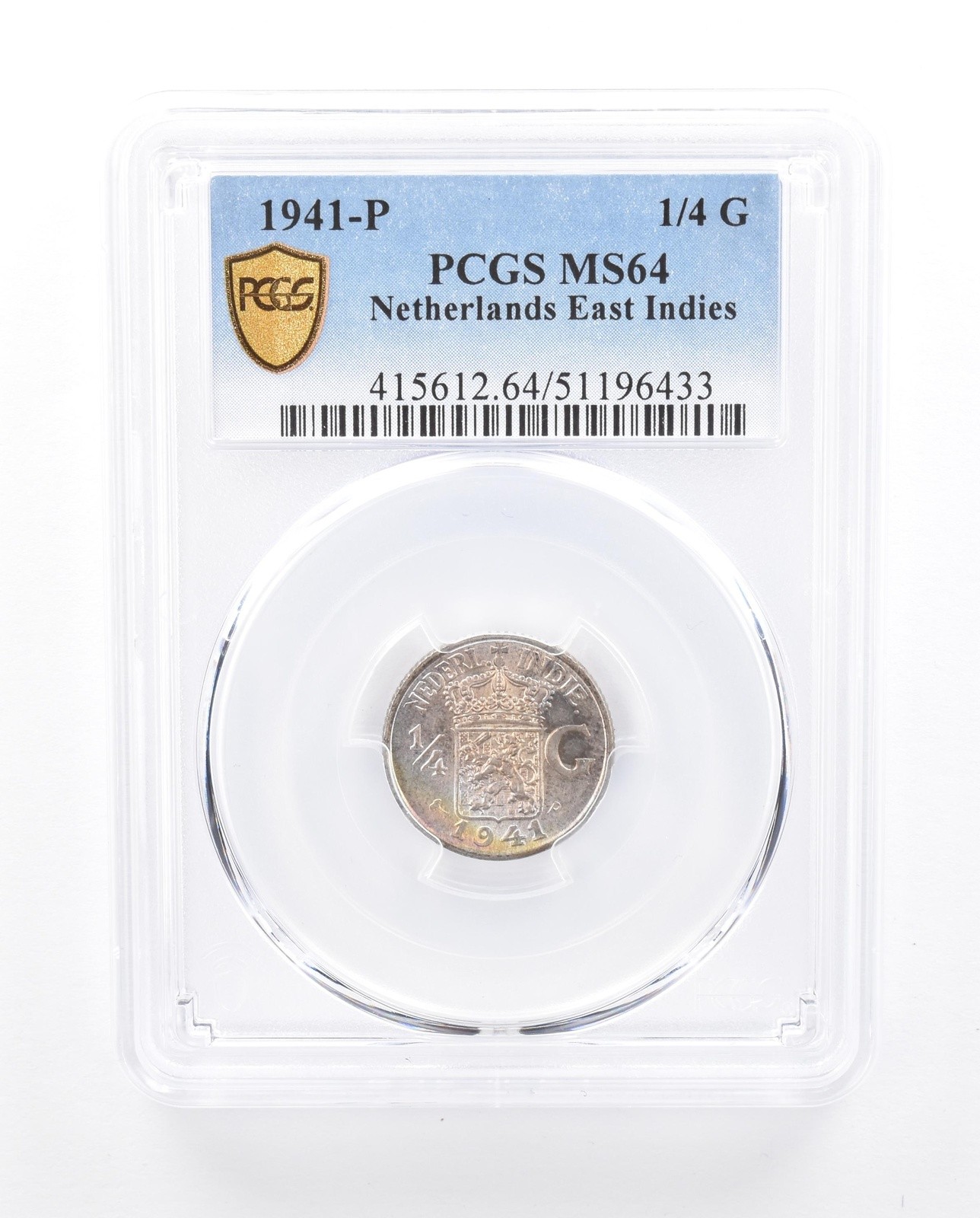 1941 P Netherlands East Indies 1/4 Gulden MS64 PCGS Beautiful Tone *5367