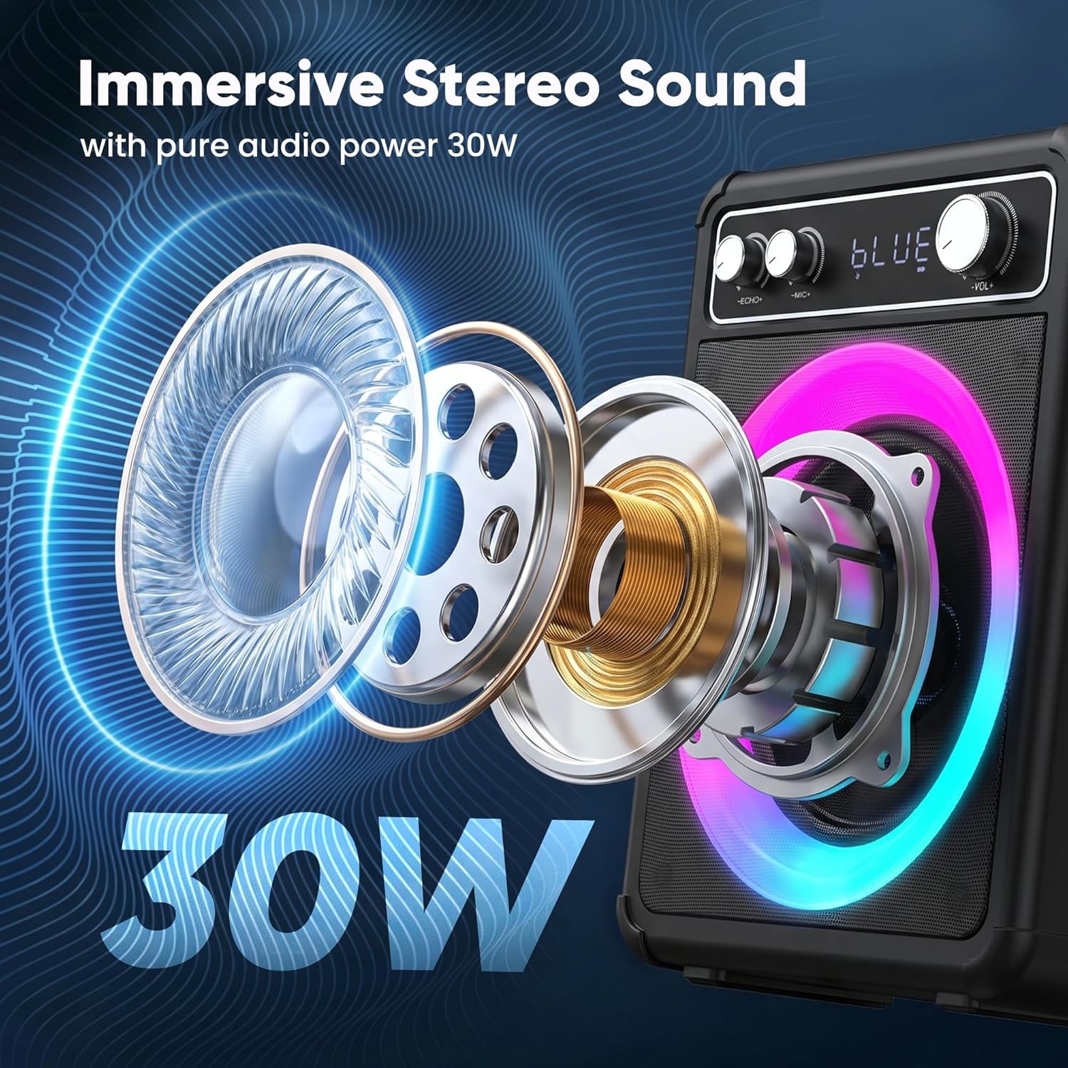 Vosoco Portable Karaoke Machine with 2 Wireless Microphones Bluetooth Speaker