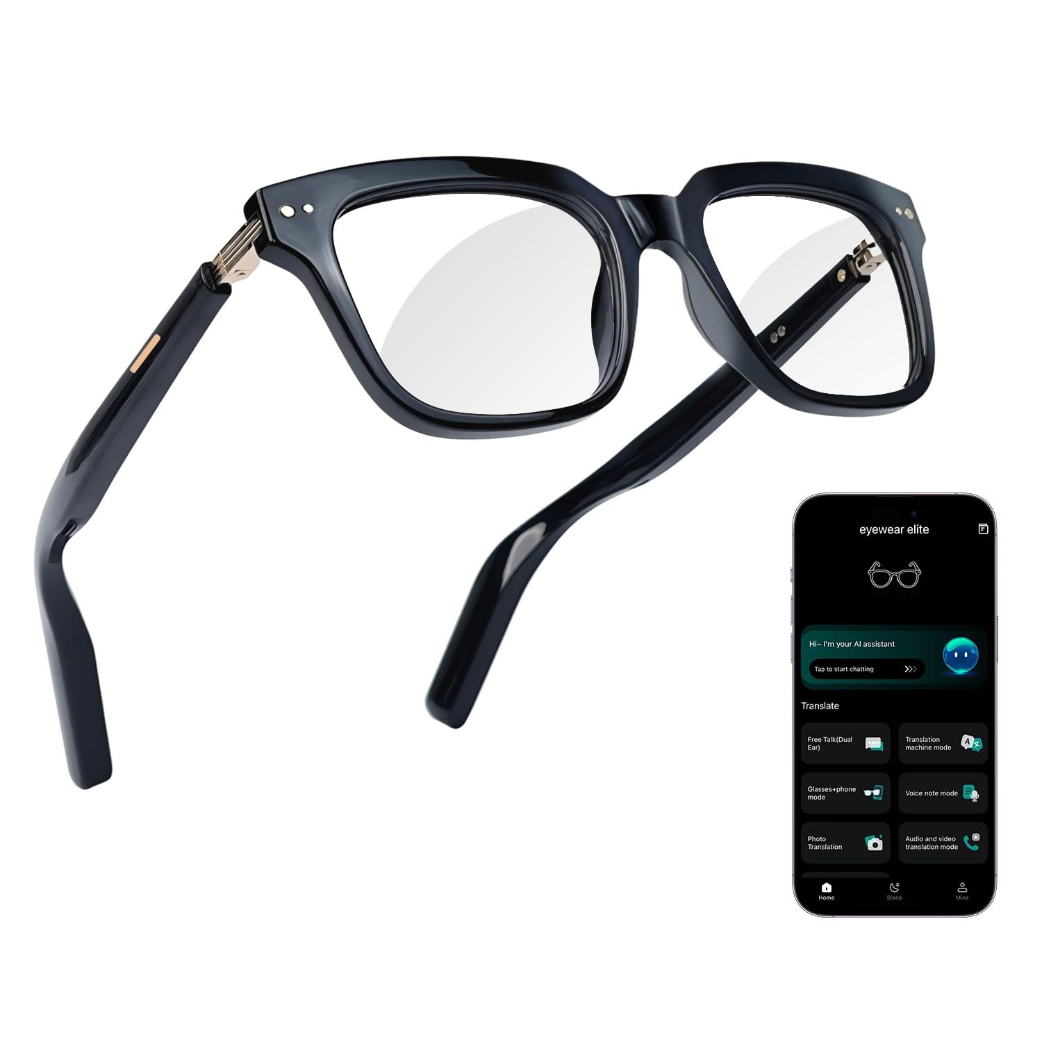 OICIIDO AI Smart Glasses for Men and Women with 164 Languages, KM03-Black