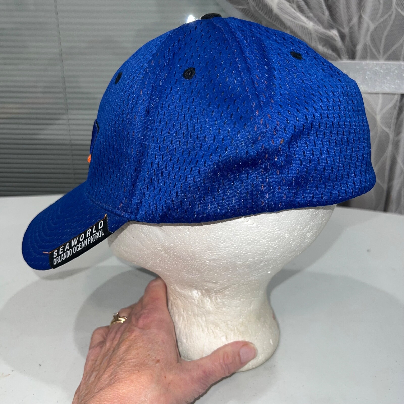 Seaworld Orlando Ocean Patrol SWOOP Hat Cap Orange Black Accents Flex Band
