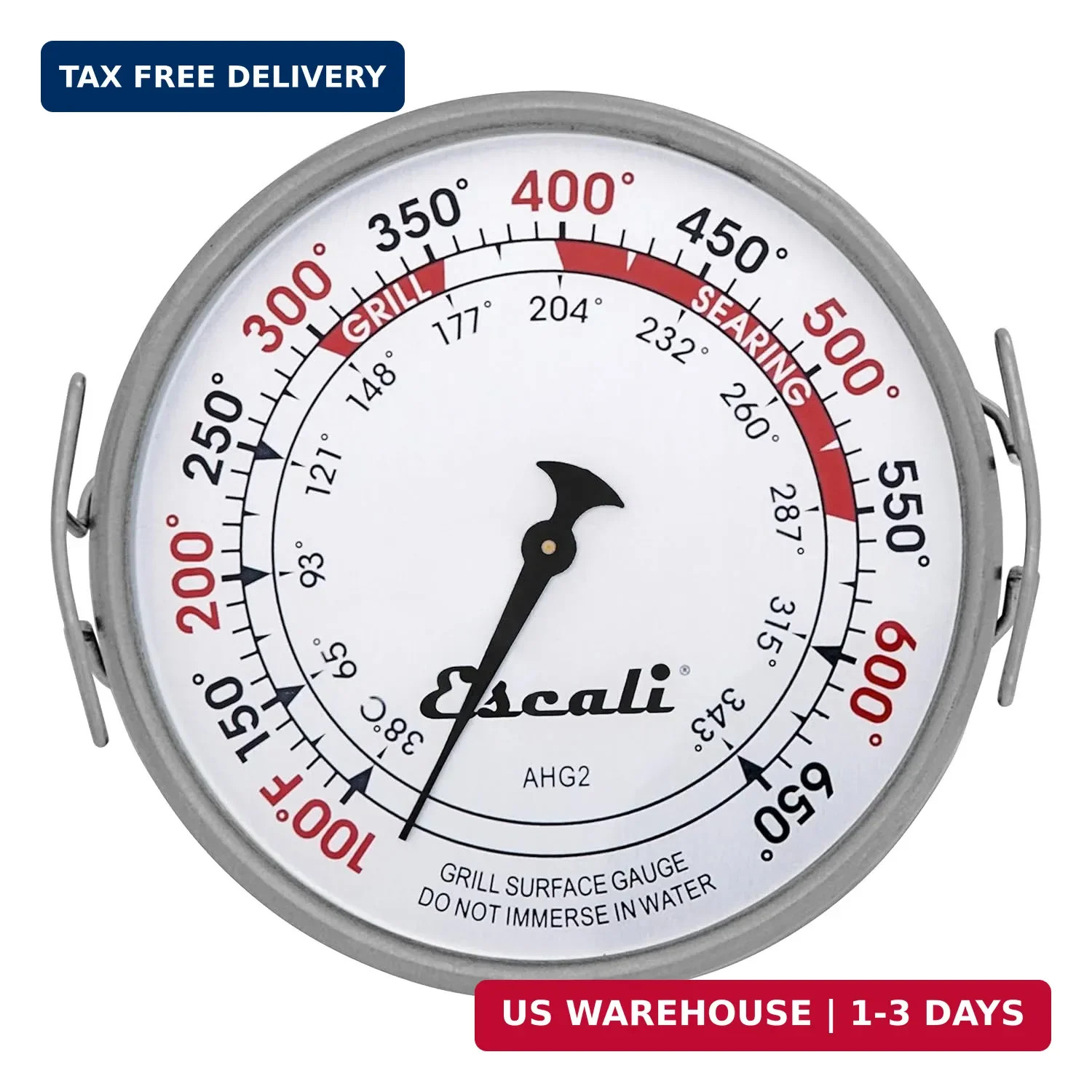 Escali AHG2 Stainless Steel Extra Large Direct Grill Surface Thermometer, Searin