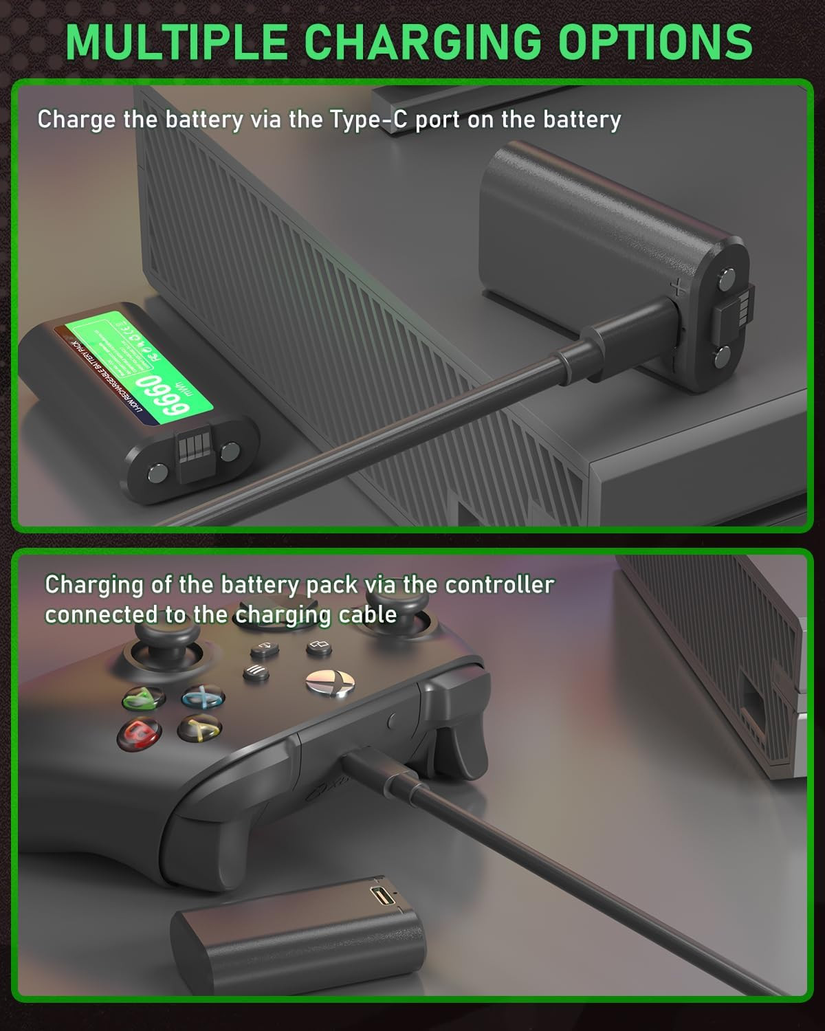 Rechargeable Controller Battery Pack for Xbox One/Xbox Series X|S, 2X6660Mwh Bat