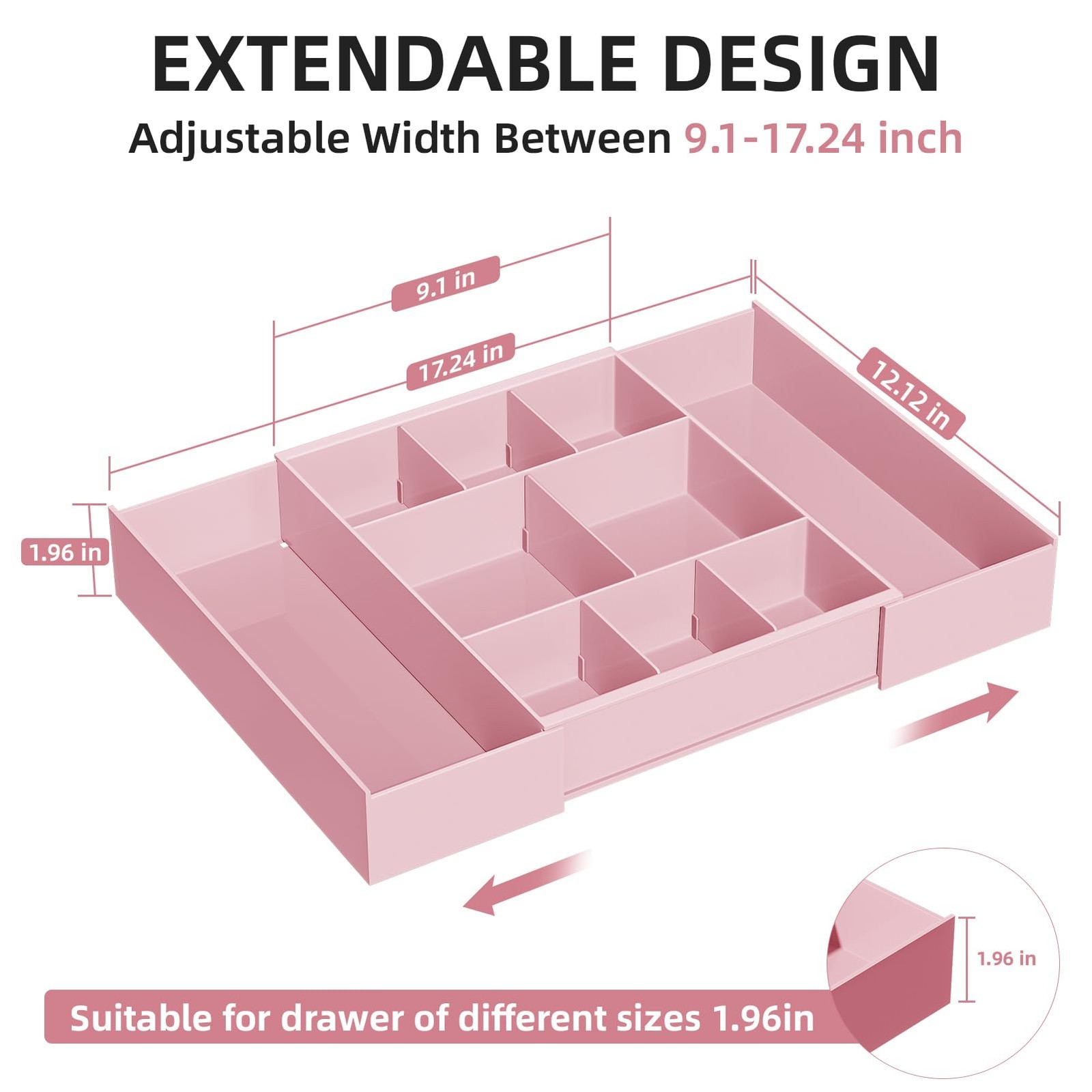 Expandable Desk Drawer Organizer, Clear Plastic Drawer Organizer Tray with 10...