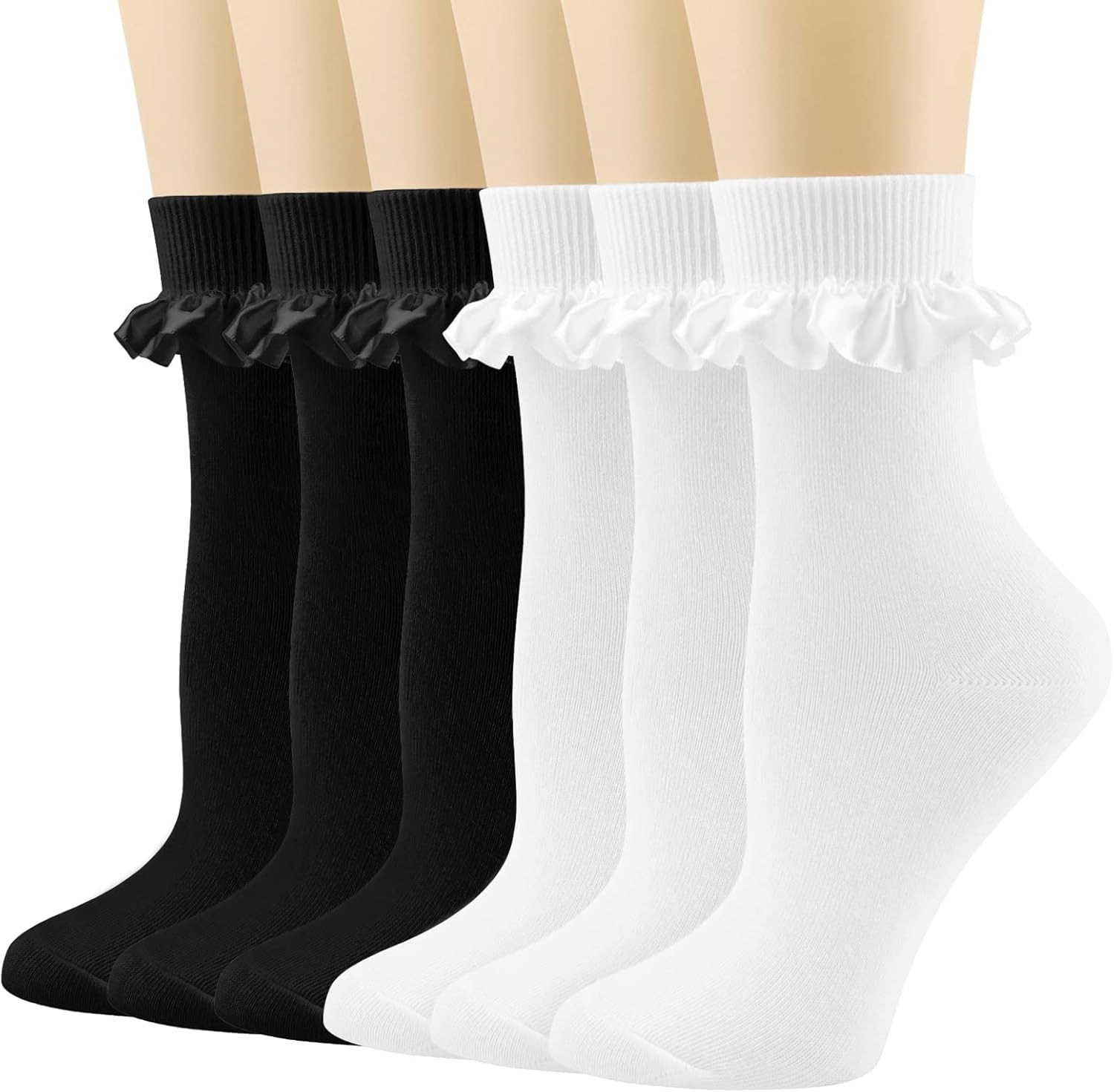 BIVOLU Womens Crew Socks Lace Ruffle Frilly Cotton Cute Princess Ankle Dress Soc