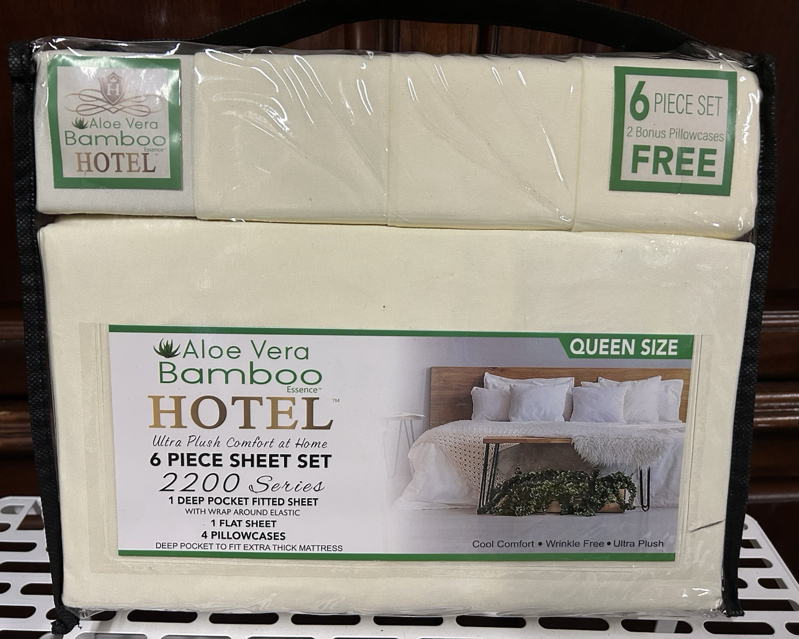 Queen Size sheets Hotel Bamboo & Aloe Vera Pale Yellow Color 6pc-Stays Cool/Soft