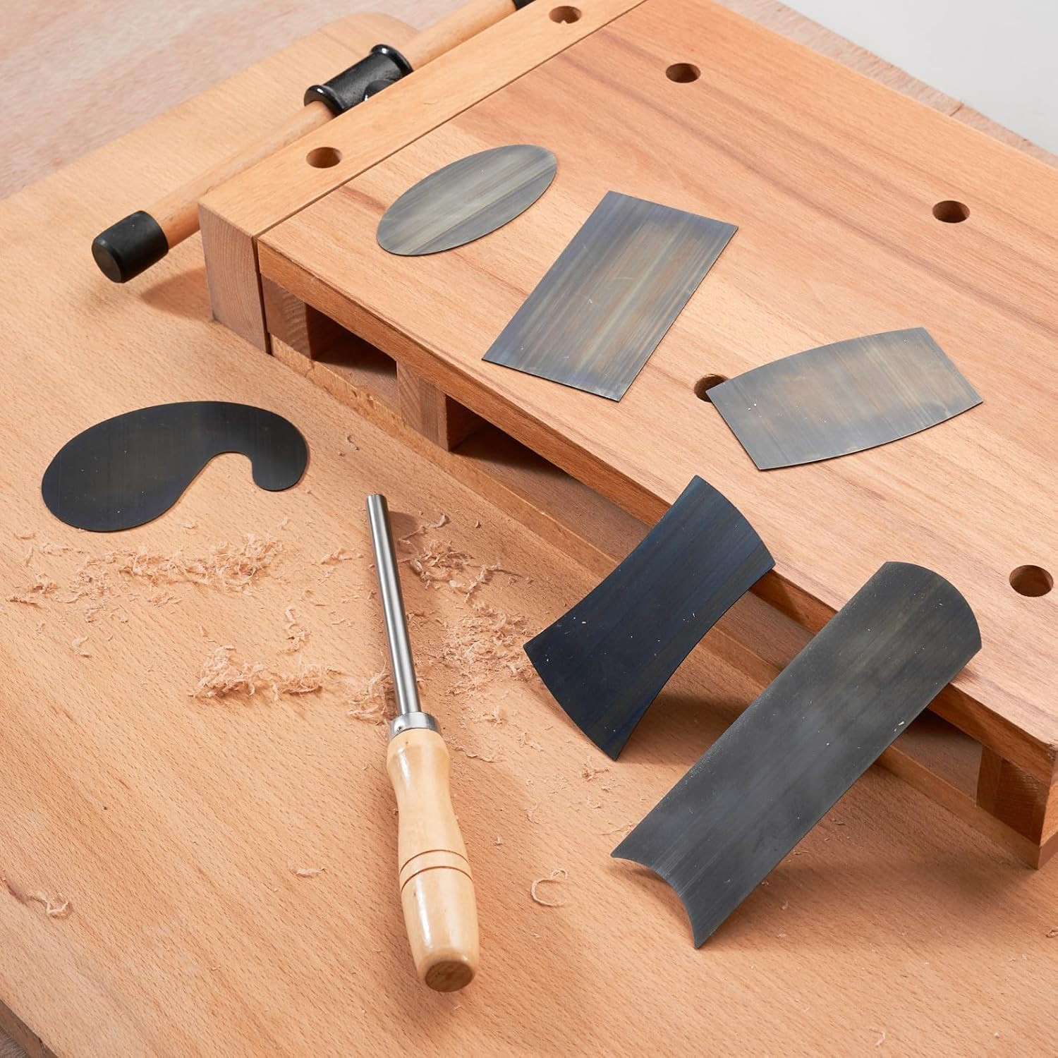 Cabinet Scraper Burnisher with 6 Piece Multi-Shaped Scraper Set 1 Oval 2 Double