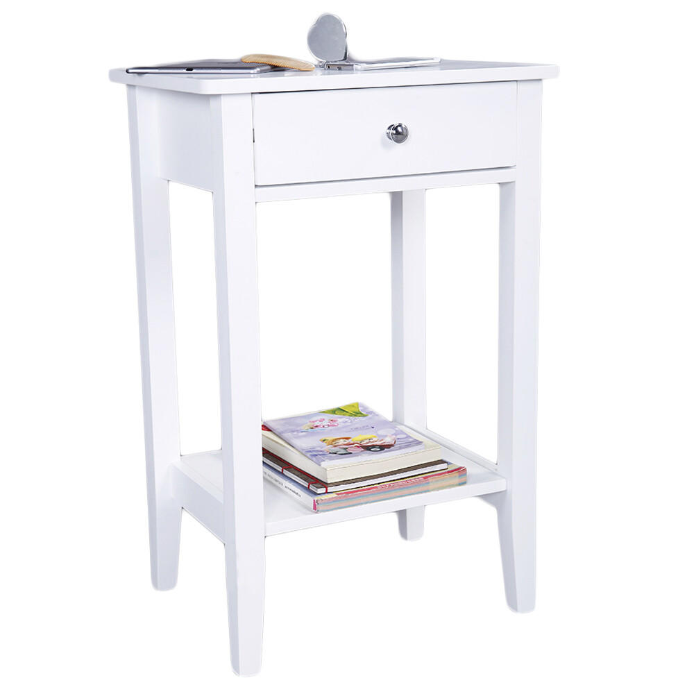 AUTOFOREVER White Paint Pull Ring Handle Single Drawer Bedside Table