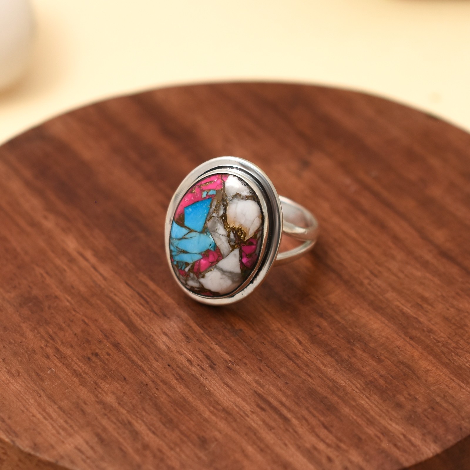 Solid 925 Sterling Silver Beautiful Gemstone Cotton Candy Turquoise Women Ring
