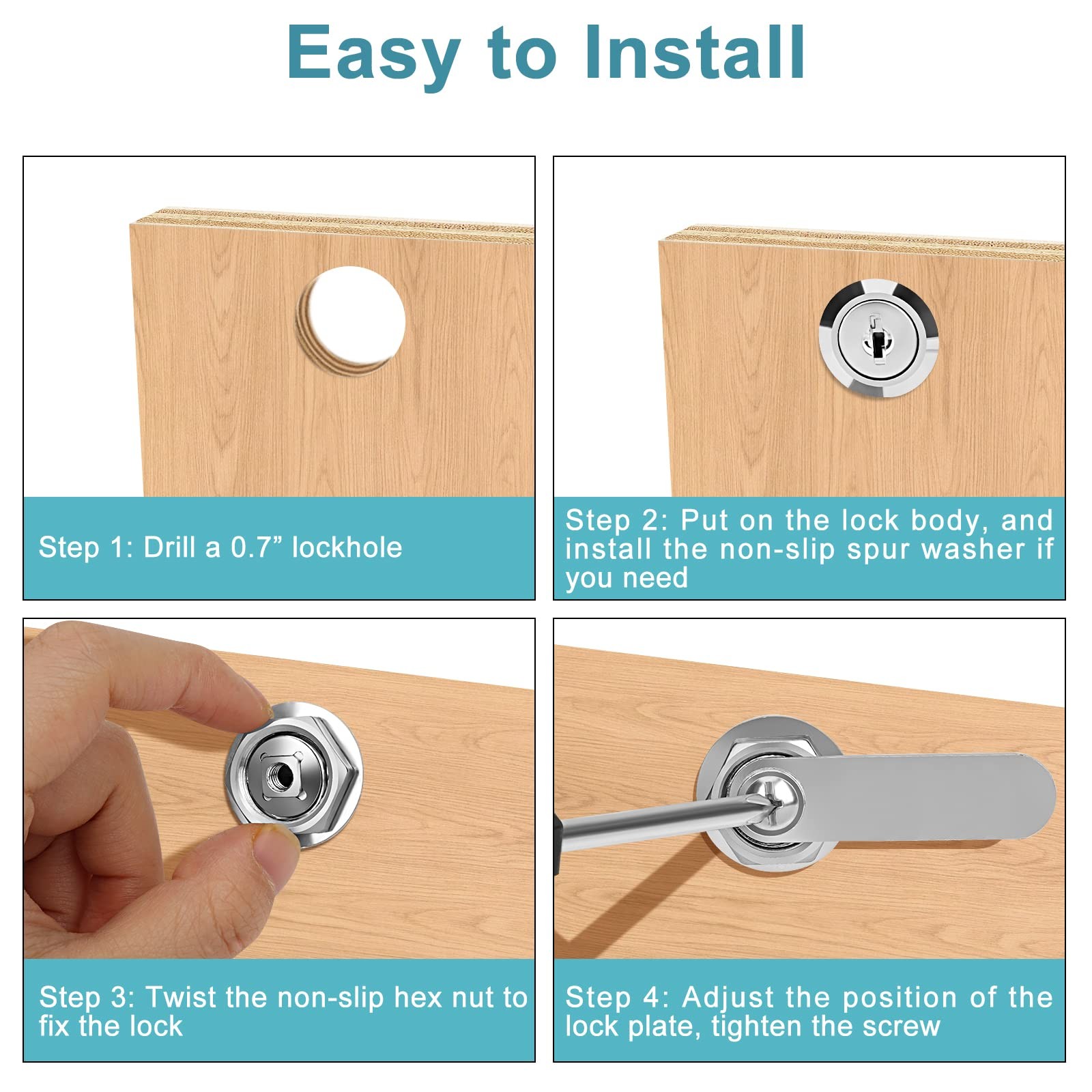 1-1/2" Cam Lock Keyed Different Cabinet Locks with Keys Secure Files Drawers ...