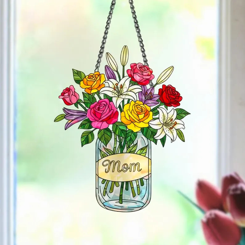 Custom Mom Flower Acrylic Suncatcher Personalized Gift