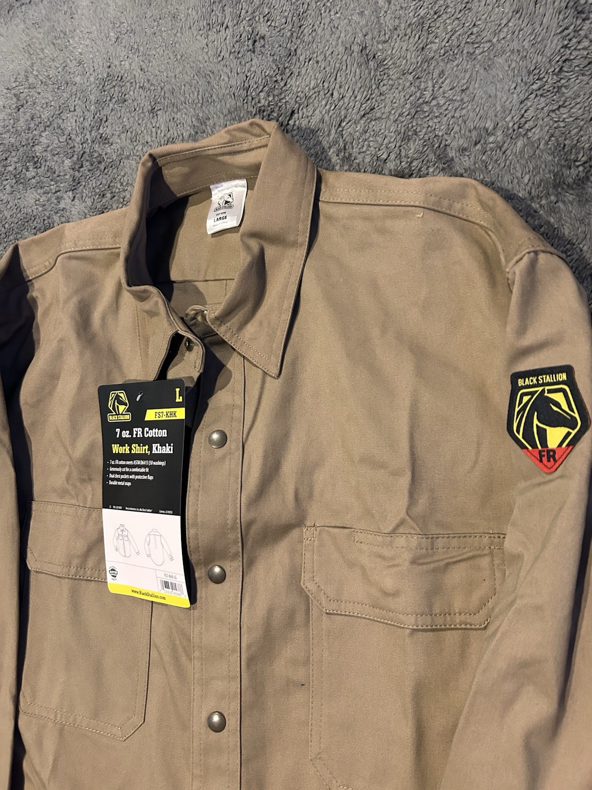 Black Stallion FS7-KHK Flame-Resistant Cotton Work Shirt Khaki Men Large Welder
