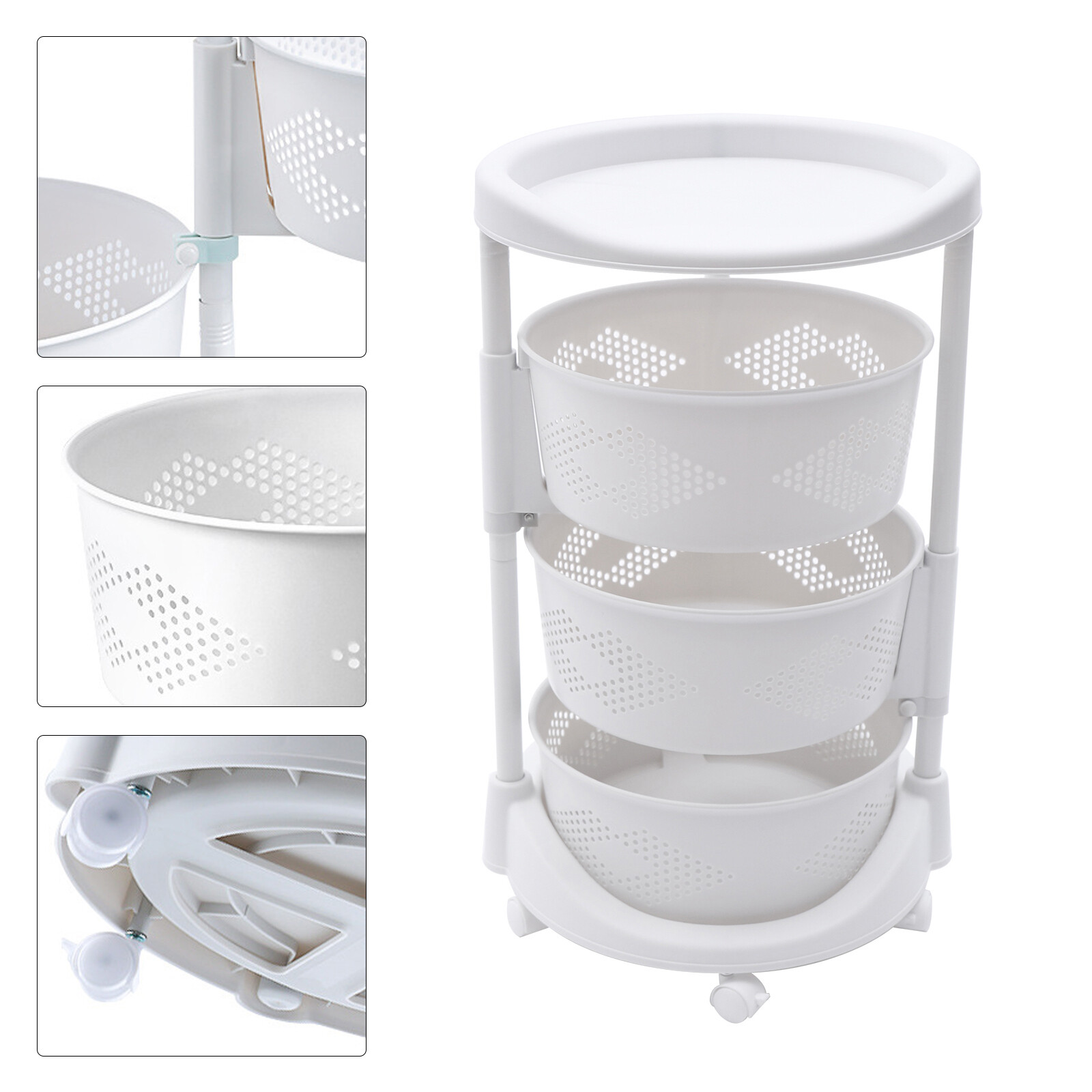 Storage Basket With Wheels Vegetable Rotating Basket Rack Kitchen Organizer New