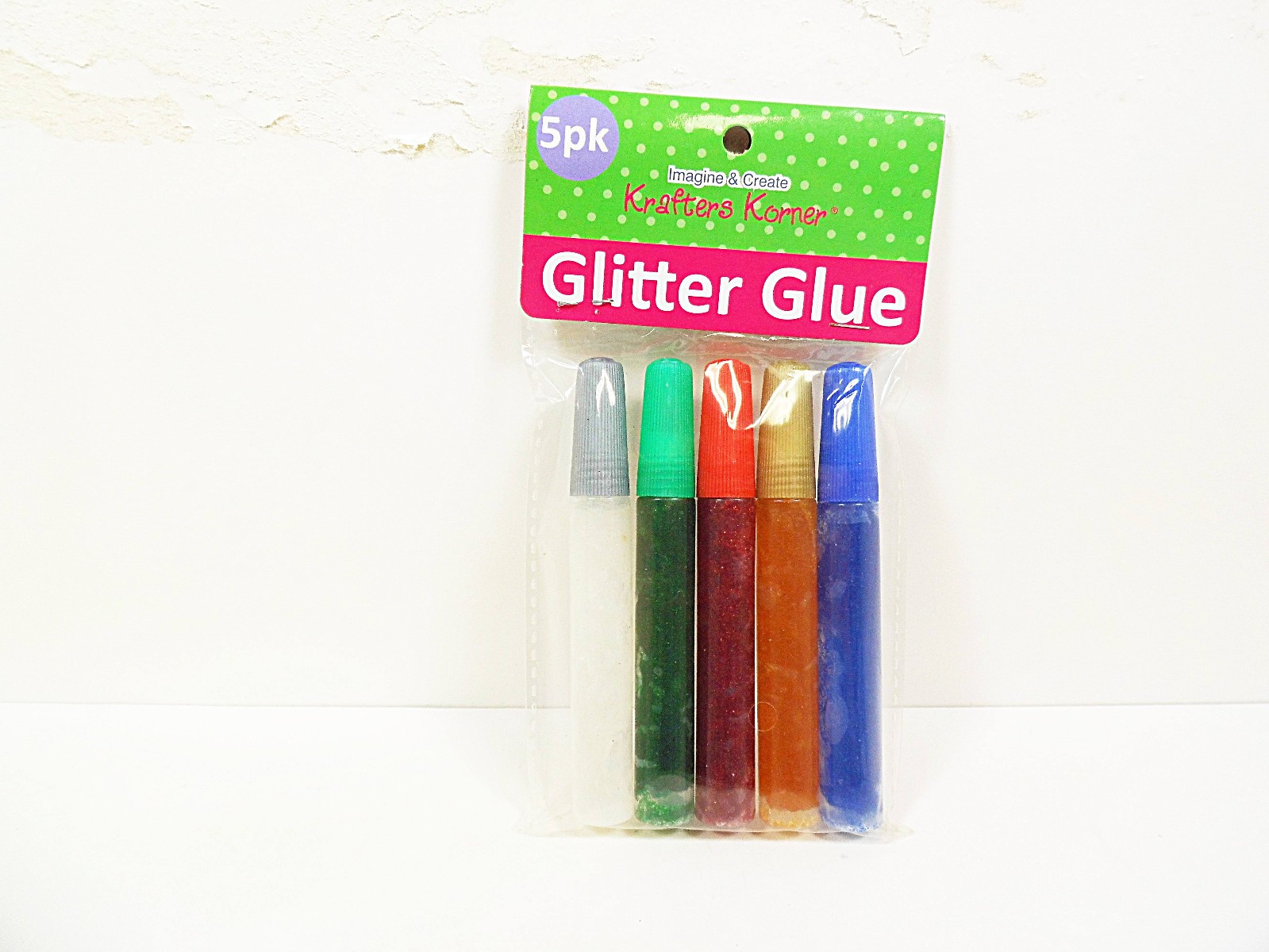 5 Pk Glitter Glue Tubes Blue White Orange Green Red Tube Arts & Crafts Glues