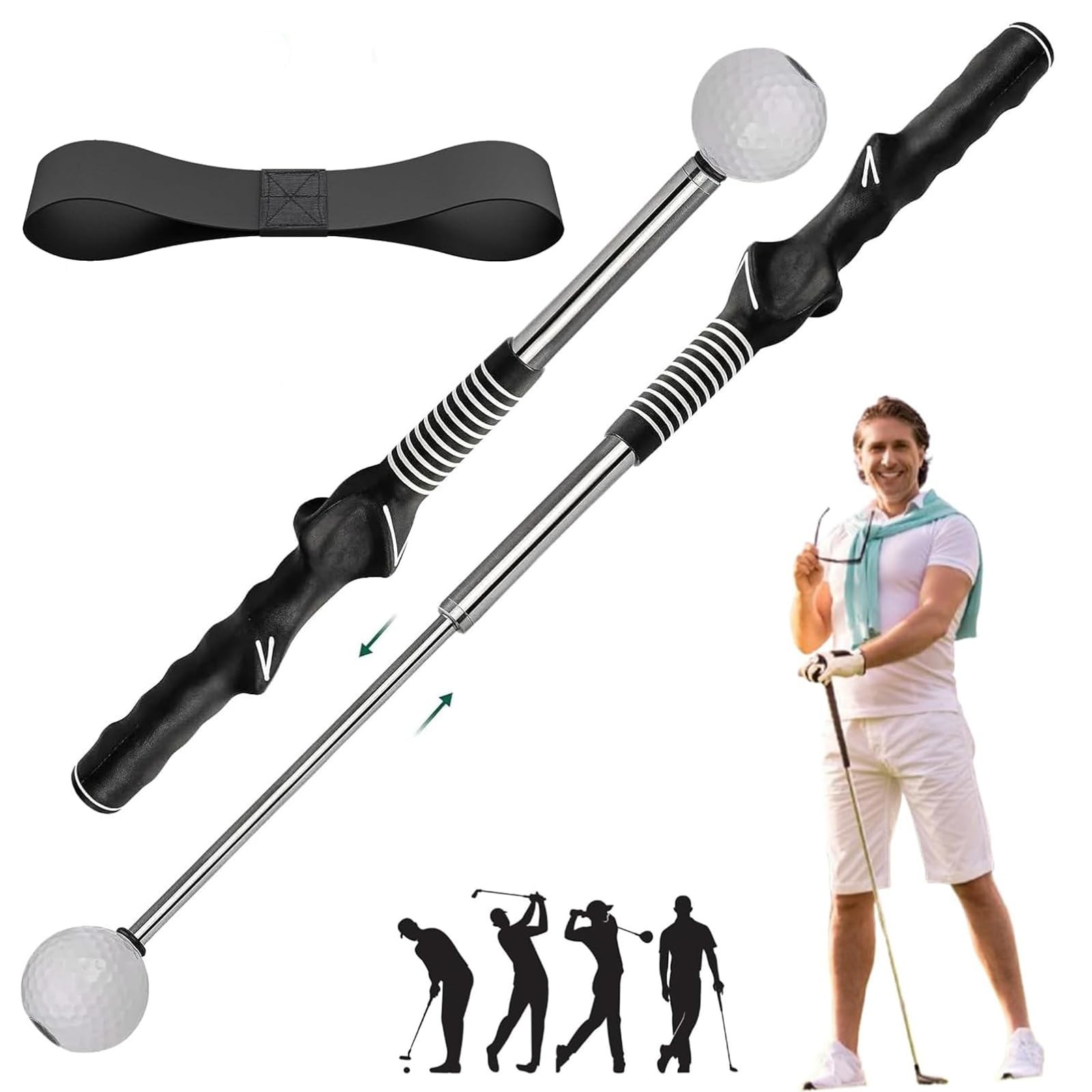 Retractable Golf Swing Training Aid, Golf Grip Trainer and Right-Handed Golf ...