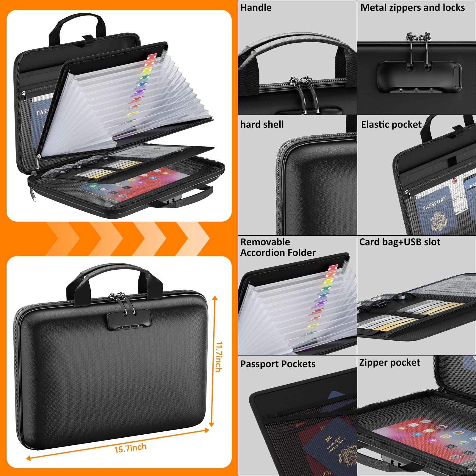 Fireproof File Organizer with Lock, Hard-Shell Case Fireproof Document Box wi...