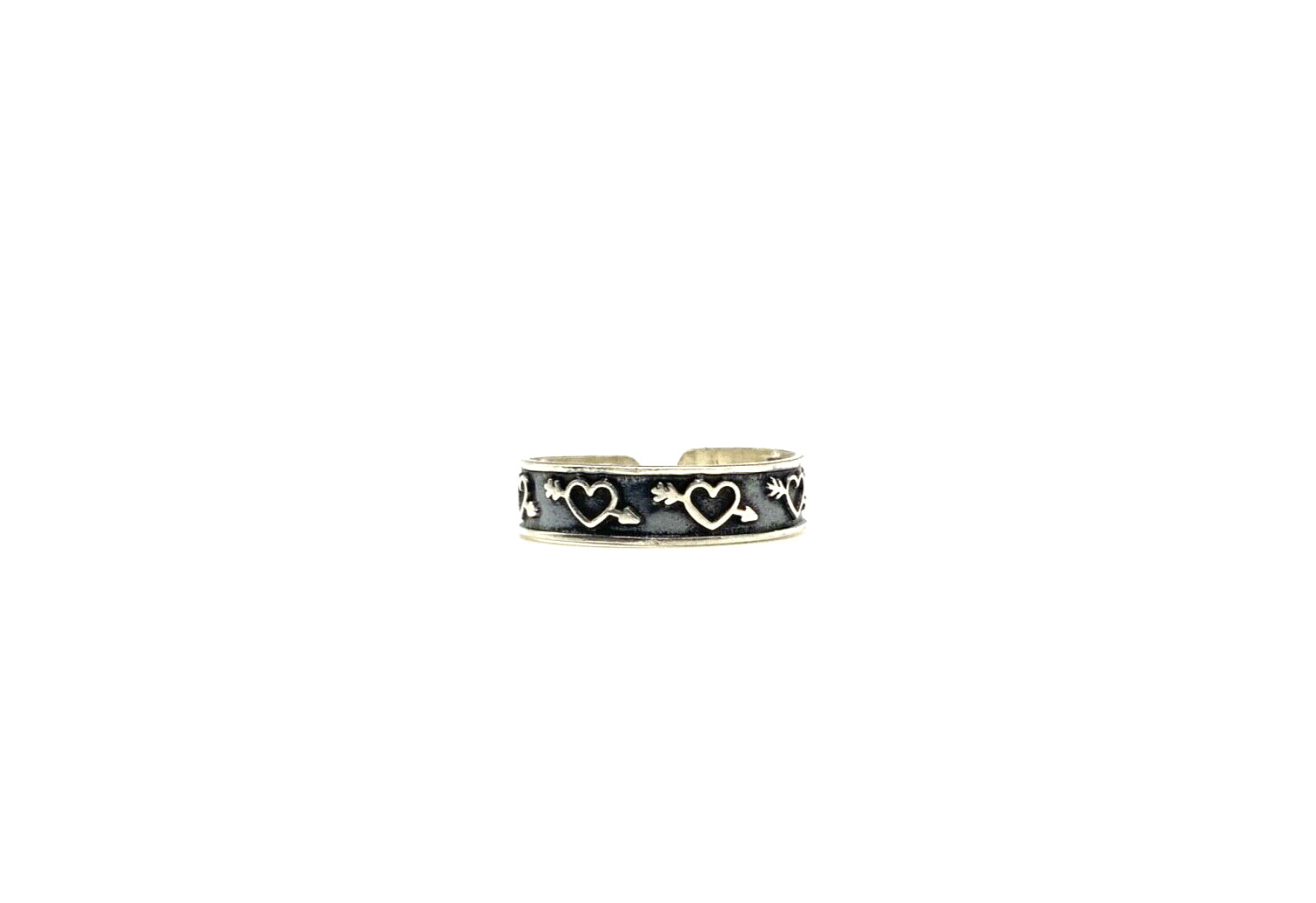 Signed MEXICO Heart Cupid TOE BAND RING STERLING SILVER 925 SIZE 5 ADJUSTABLE