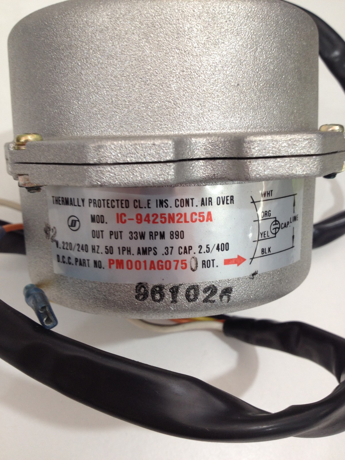 AIR CONDITIONING OUTDOOR MOTOR PMO01AG075 33W 890RPM 220/240V AMPS .37