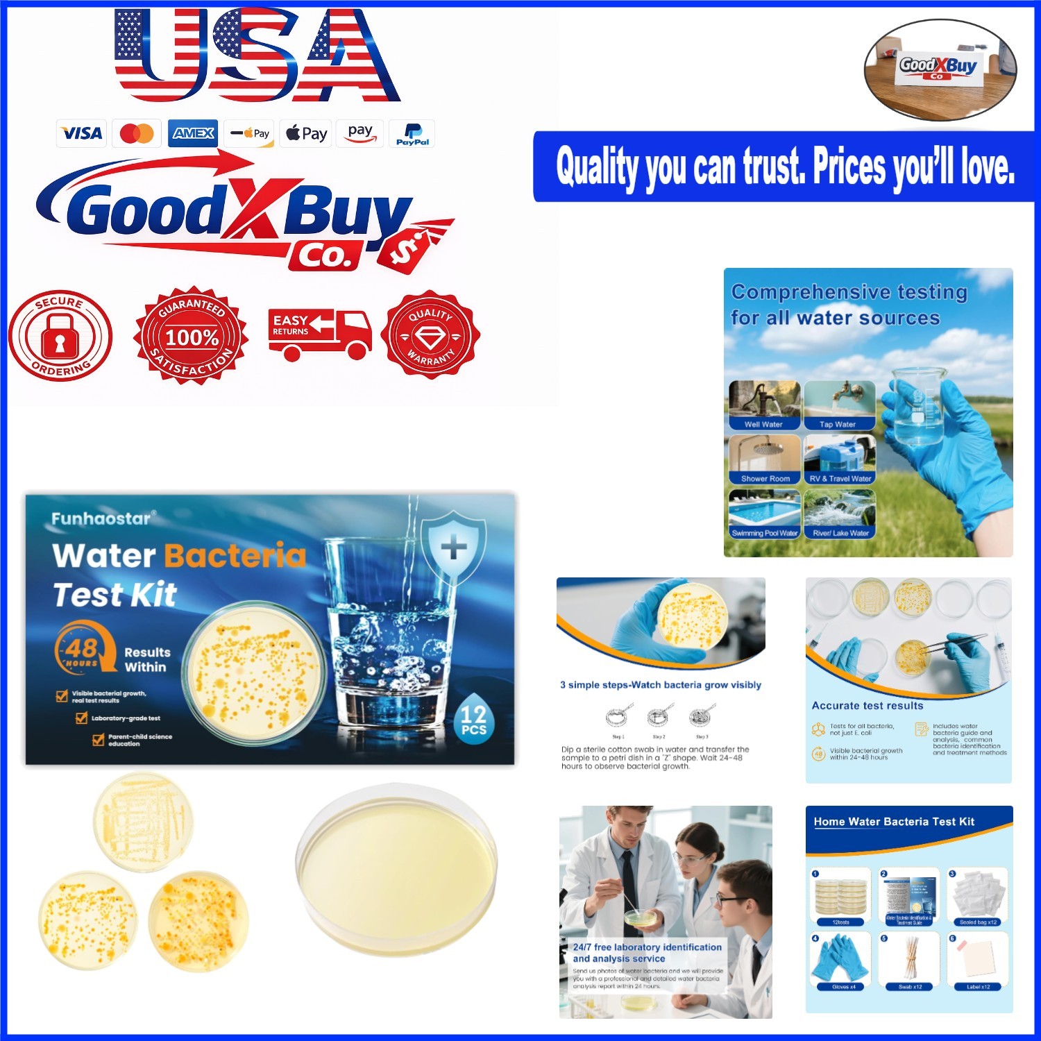 Bacteria  Kit for Water 12 Tests Detect E.coli Coliform & All Bacteria DIY Ho...