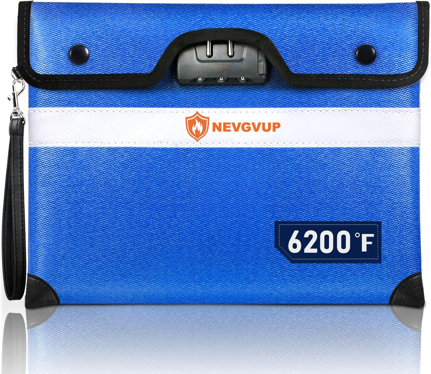 6200F Fireproof Money Bag with Lock, Upgraded A5 Document Bag w/ Zipper/Reflecti