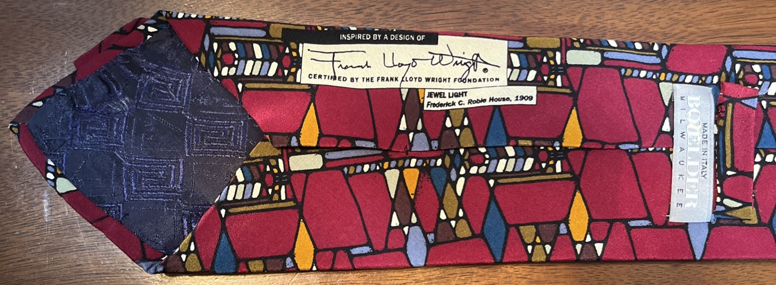Frank Lloyd Wright 100% Silk Tie Jewel Light. “RM”