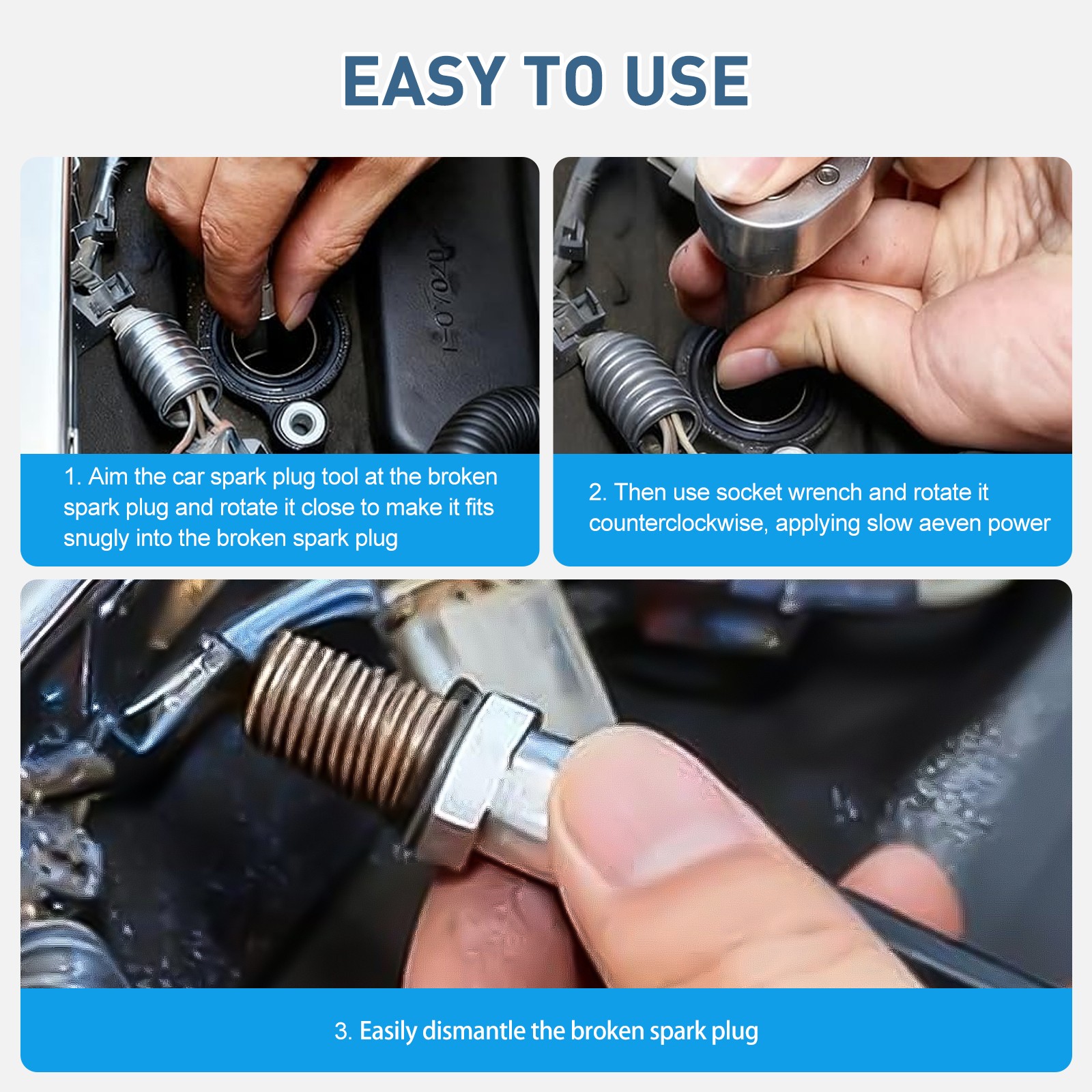 Broken Spark Plug Removal Tool Reverse Thread 10mm Hex Extractor for Car Engines